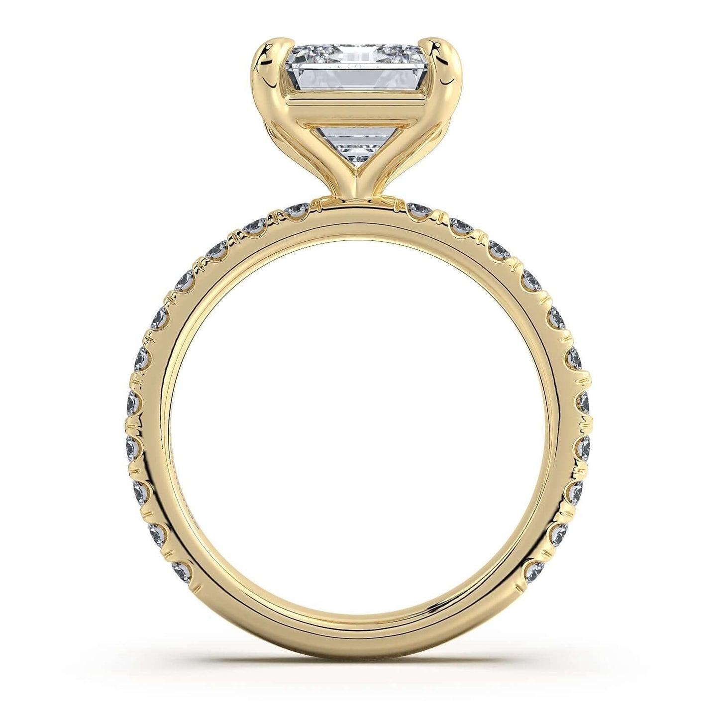 Yellow Gold Emerald Diamond Engagement Ring with Pave Band | Waco Diamonds Is Located In Waco, TX | Central Texas' #1 Engagement Ring Store With Lifetime Warranty