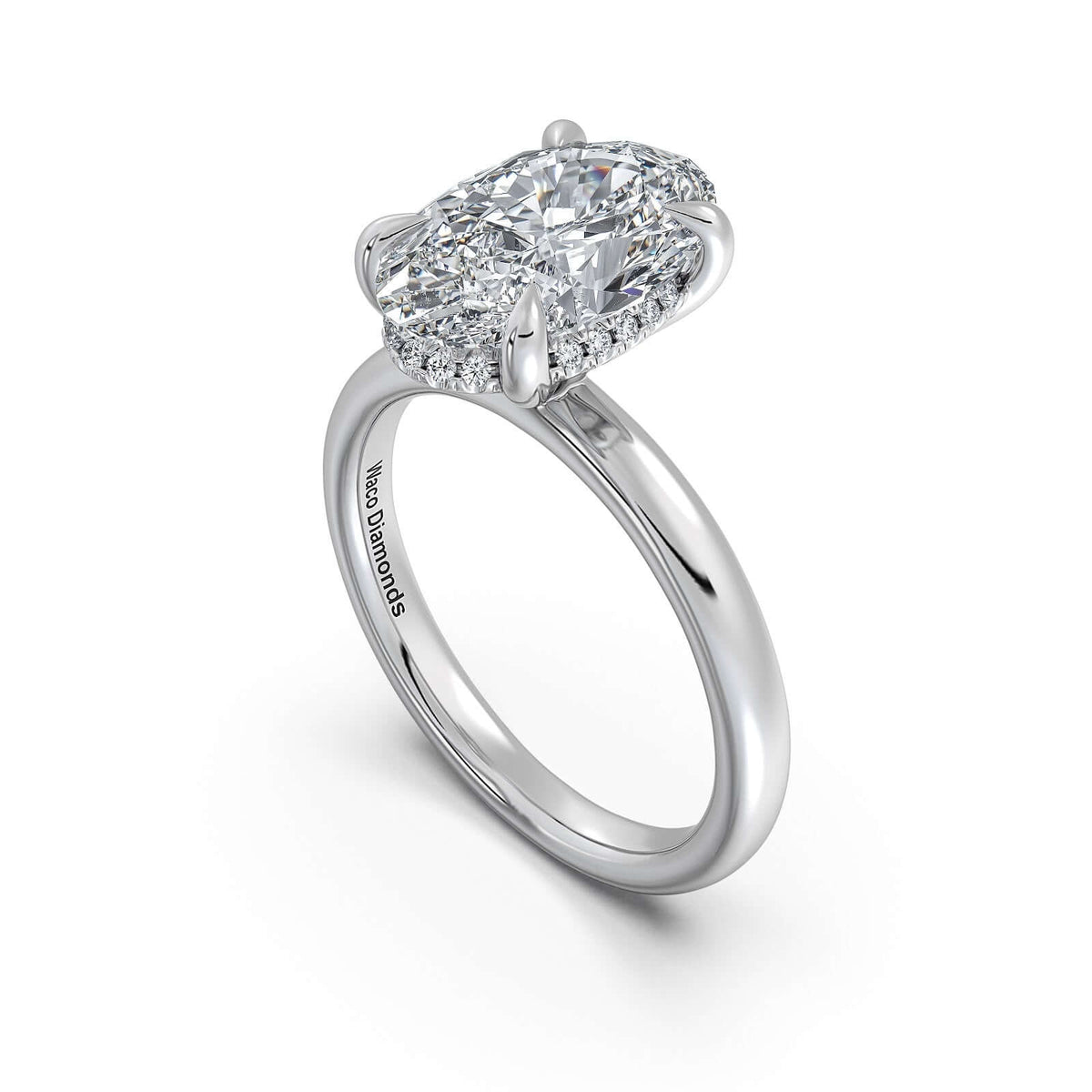 White Gold Oval Diamond Engagement Ring with Solitaire Band Side Profile | Waco Diamonds Is Located In Waco, TX | Central Texas' #1 Engagement Ring Store With Lifetime Warranty