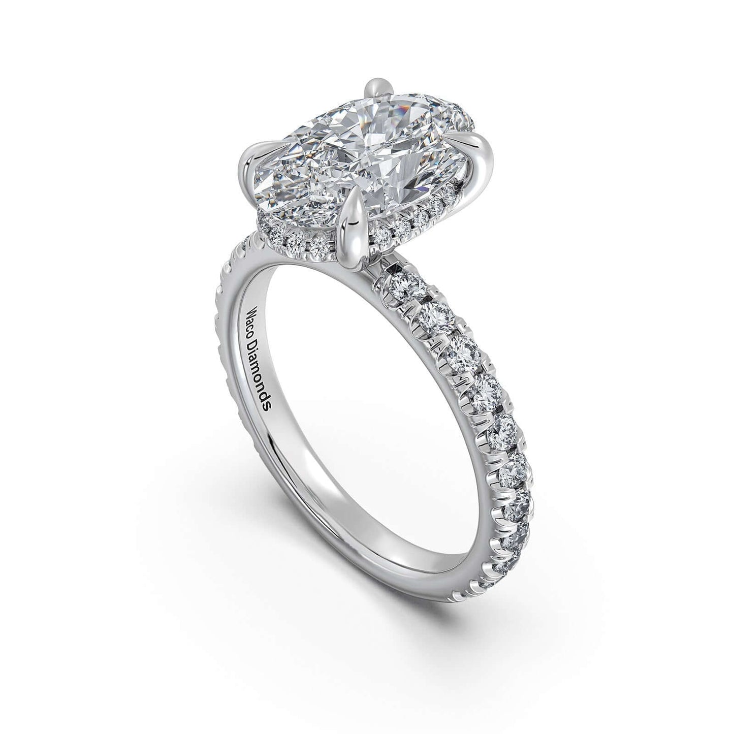 White Gold Oval Diamond Engagement Ring with Pave Band | Waco Diamonds Is Located In Waco, TX | Central Texas' #1 Engagement Ring Store With Lifetime Warranty