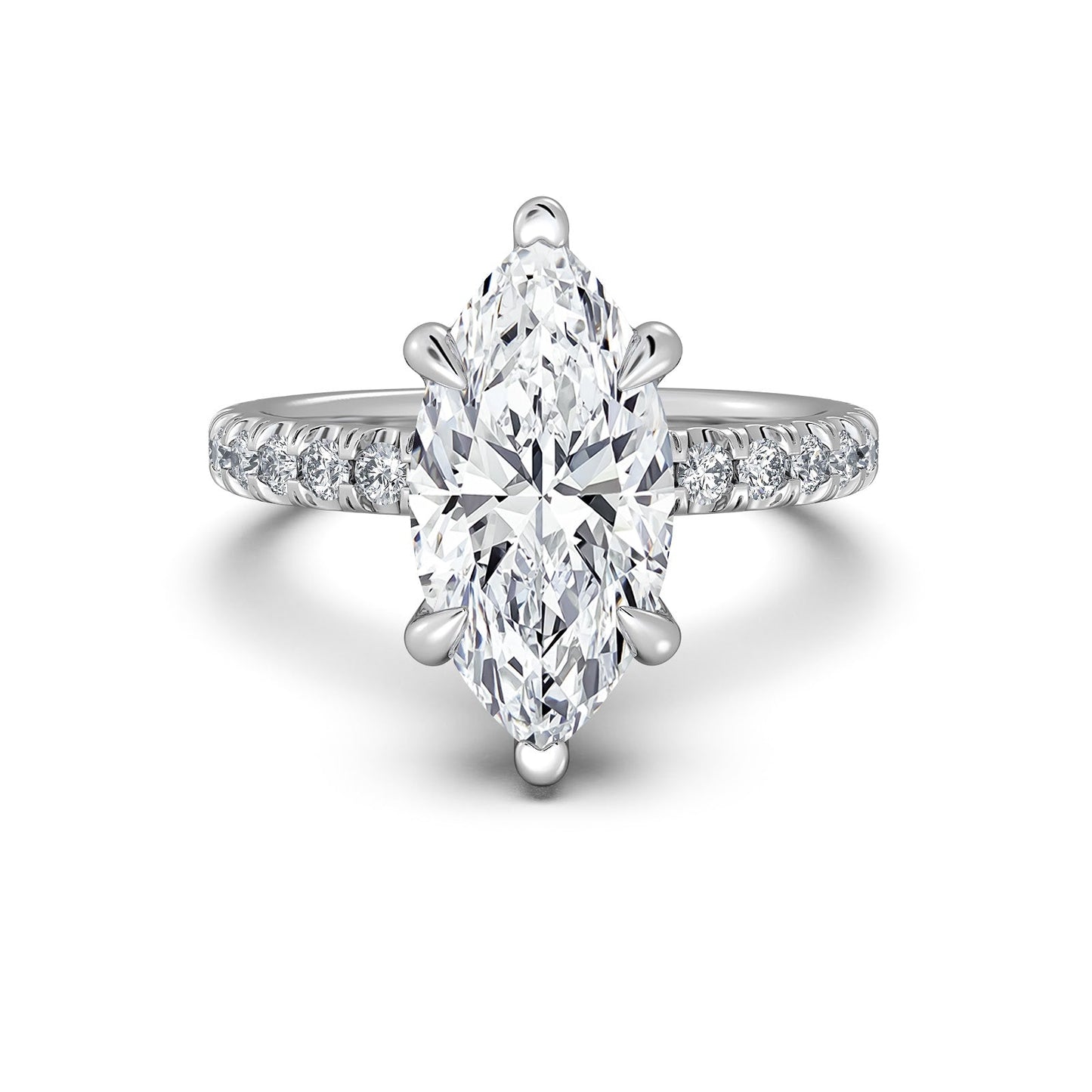 White Gold Marquise Diamond Engagement Ring with Pave Band | Waco Diamonds Is Located In Waco, TX | Central Texas' #1 Engagement Ring Store With Lifetime Warranty