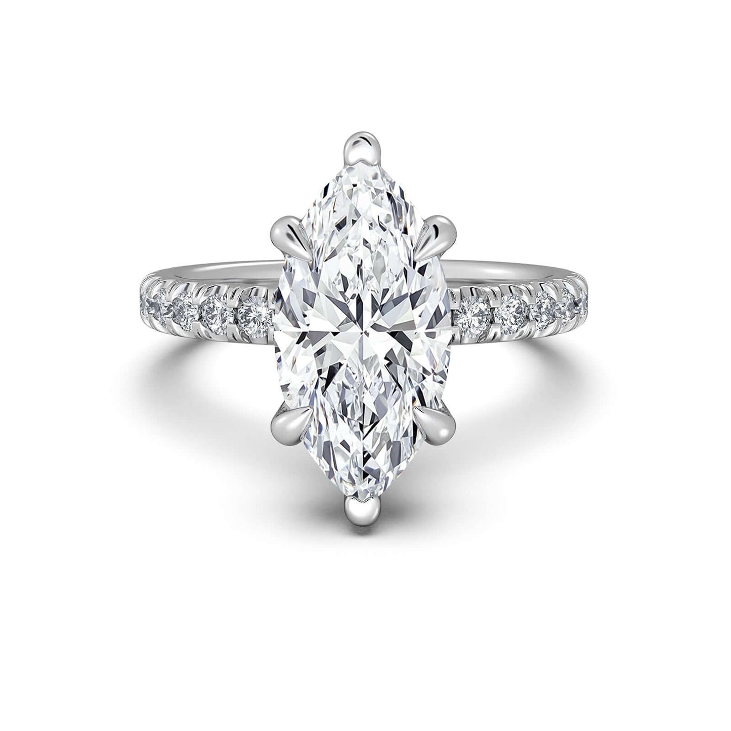White Gold Marquise Diamond Engagement Ring with Pave Band | Waco Diamonds Is Located In Waco, TX | Central Texas' #1 Engagement Ring Store With Lifetime Warranty