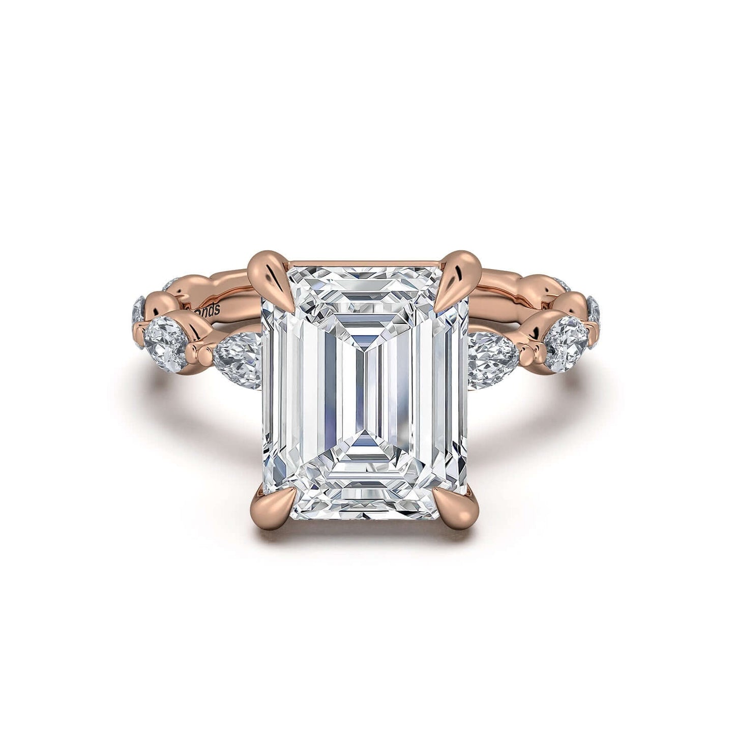 Rose Gold Emerald Diamond Engagement Ring with Marquise Side Stone Band | Waco Diamonds Is Located In Waco, TX | Central Texas' #1 Engagement Ring Store With Lifetime Warranty