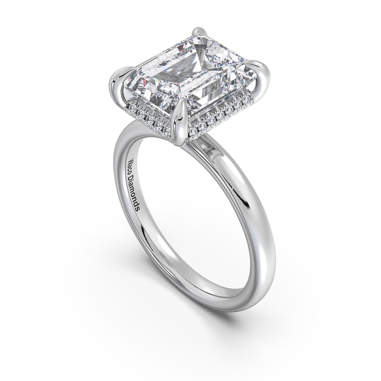 White Gold Emerald Diamond Engagement Ring with Solitaire Band | Waco Diamonds Is Located In Waco, TX | Central Texas' #1 Engagement Ring Store With Lifetime Warranty