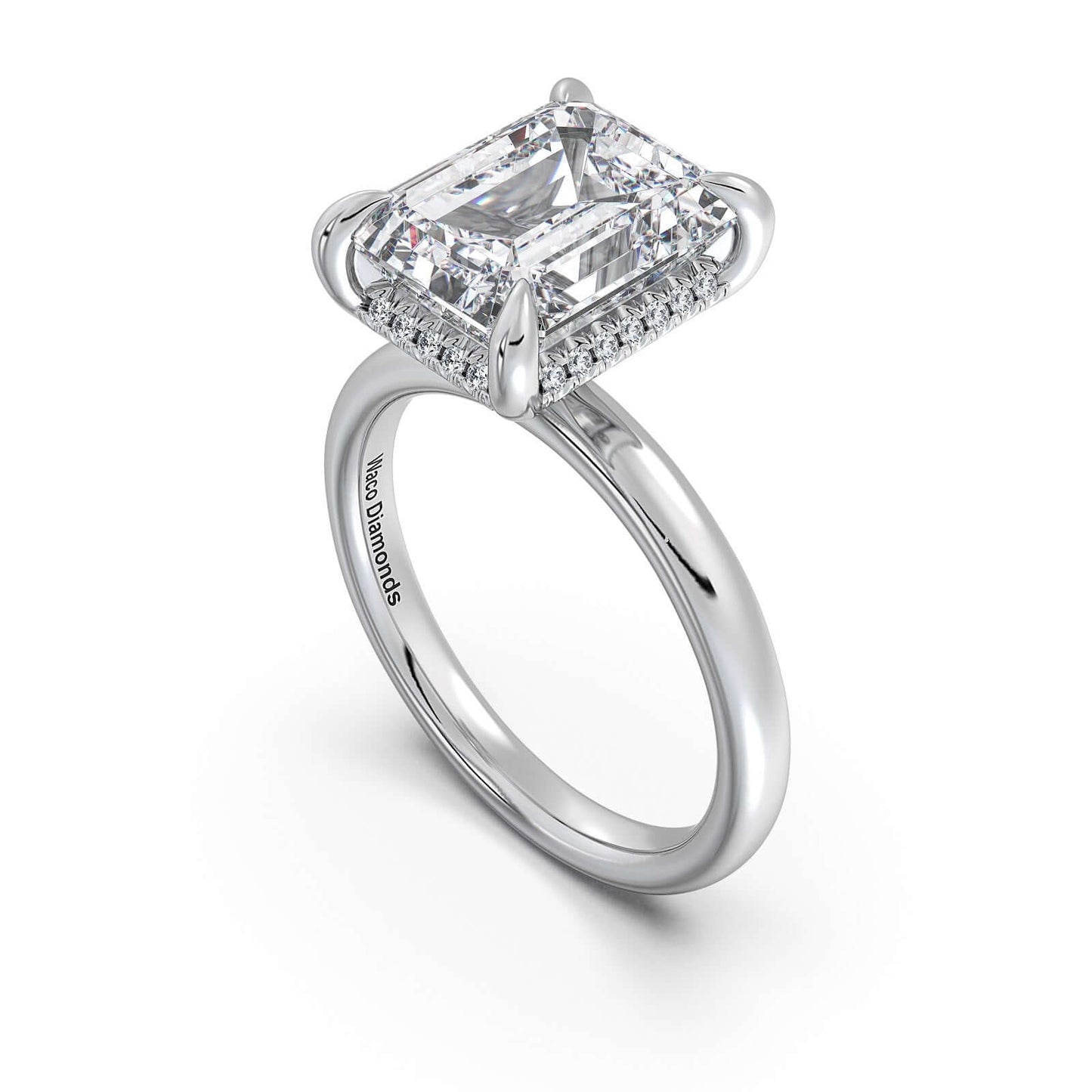 White Gold Emerald Diamond Engagement Ring with Solitaire Band | Waco Diamonds Is Located In Waco, TX | Central Texas' #1 Engagement Ring Store With Lifetime Warranty