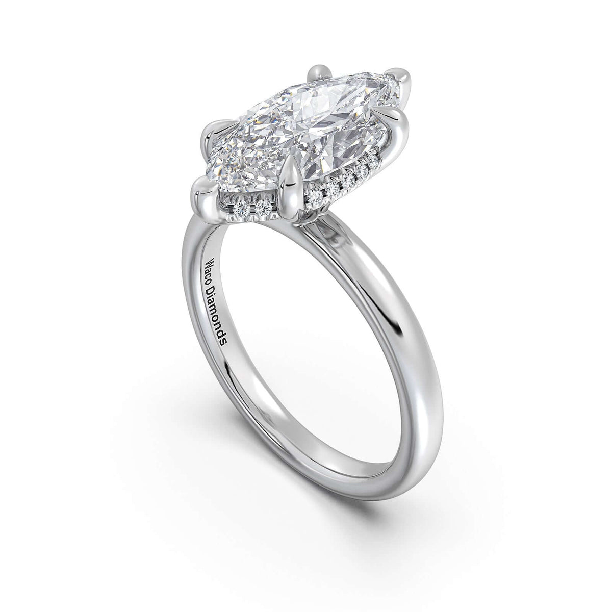 White Gold Marquise Diamond Engagement Ring with Solitaire Band Side Profile | Waco Diamonds Is Located In Waco, TX | Central Texas' #1 Engagement Ring Store With Lifetime Warranty