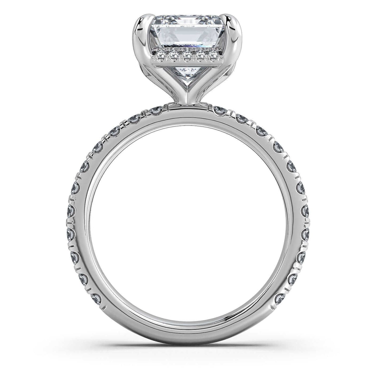 White Gold Emerald Diamond Engagement Ring with Pave Band | Waco Diamonds Is Located In Waco, TX | Central Texas' #1 Engagement Ring Store With Lifetime Warranty