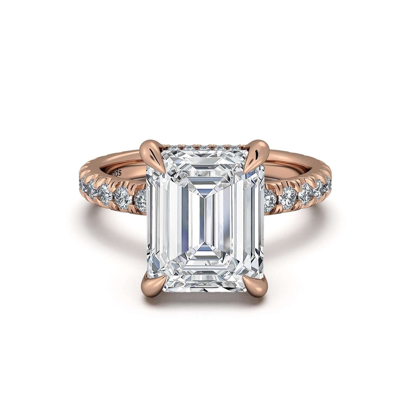 Rose Gold Emerald Diamond Engagement Ring with Pave Band | Waco Diamonds Is Located In Waco, TX | Central Texas' #1 Engagement Ring Store With Lifetime Warranty