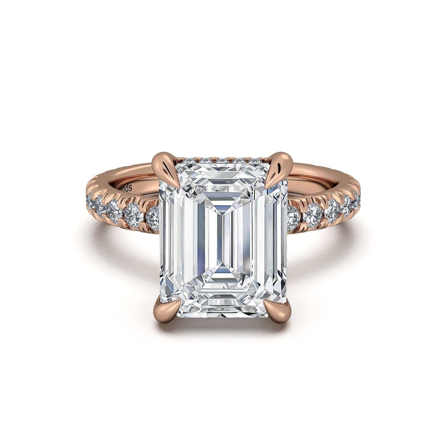 Rose Gold Emerald Diamond Engagement Ring with Pave Band | Waco Diamonds Is Located In Waco, TX | Central Texas' #1 Engagement Ring Store With Lifetime Warranty