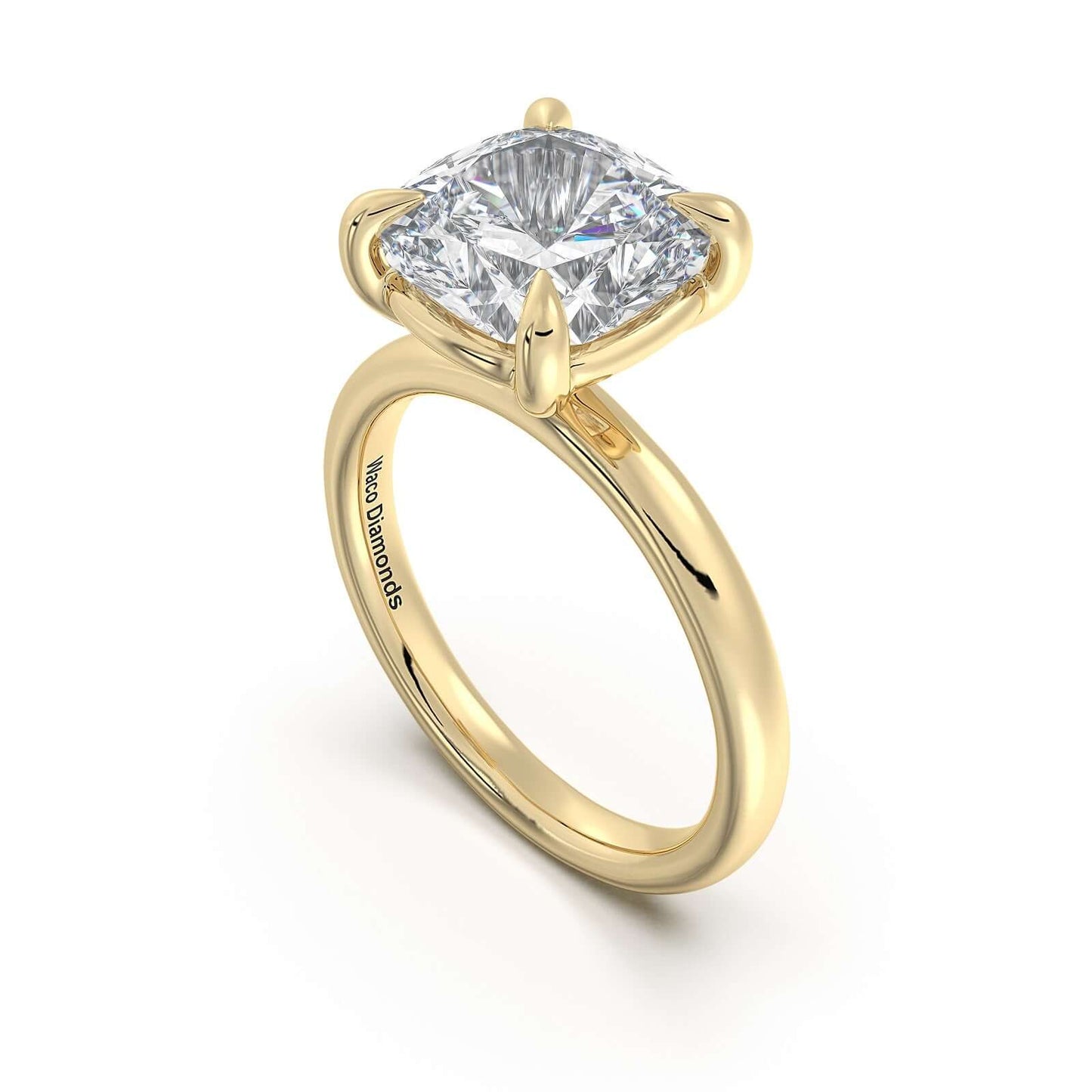 Yellow Gold Cushion Diamond Engagement Ring with Solitaire Band | Waco Diamonds Is Located In Waco, TX | Central Texas' #1 Engagement Ring Store With Lifetime Warranty