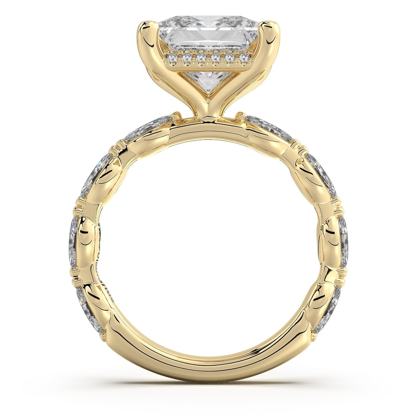 Yellow Gold Princess Diamond Engagement Ring with Marquise Side Stone Band | Waco Diamonds Is Located In Waco, TX | Central Texas' #1 Engagement Ring Store With Lifetime Warranty