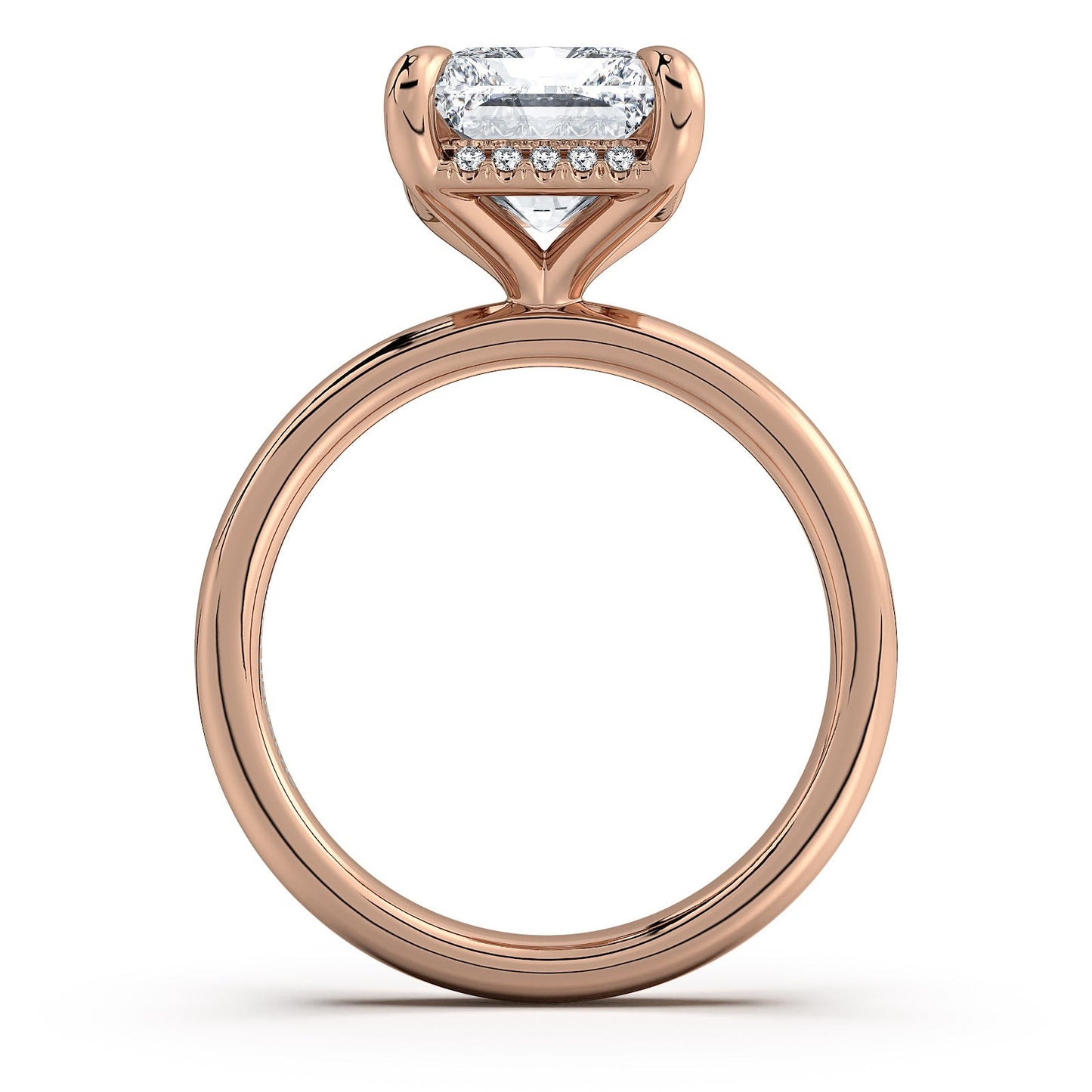 Rose Gold Radiant Diamond Engagement Ring with Solitaire Band Profile View | Waco Diamonds Is Located In Waco, TX | Central Texas' #1 Engagement Ring Store With Lifetime Warranty