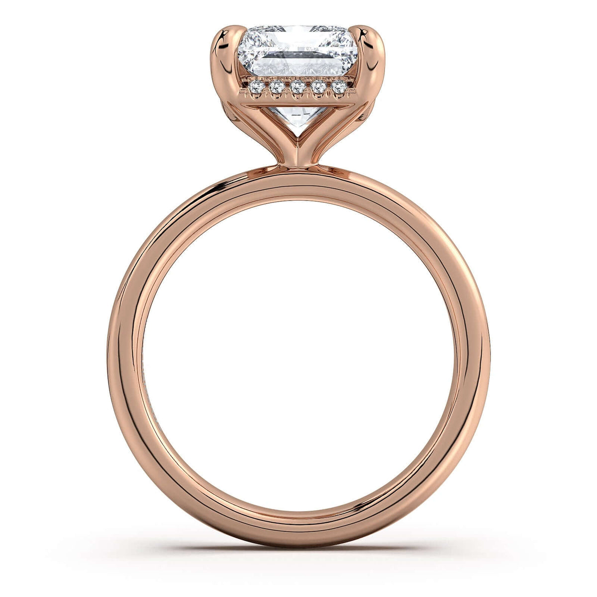 Rose Gold Radiant Diamond Engagement Ring with Solitaire Band Profile View | Waco Diamonds Is Located In Waco, TX | Central Texas' #1 Engagement Ring Store With Lifetime Warranty