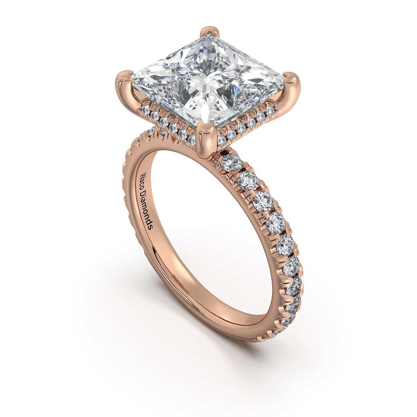 Rose Gold Princess Diamond Engagement Ring with Pave Band | Waco Diamonds Is Located In Waco, TX | Central Texas' #1 Engagement Ring Store With Lifetime Warranty