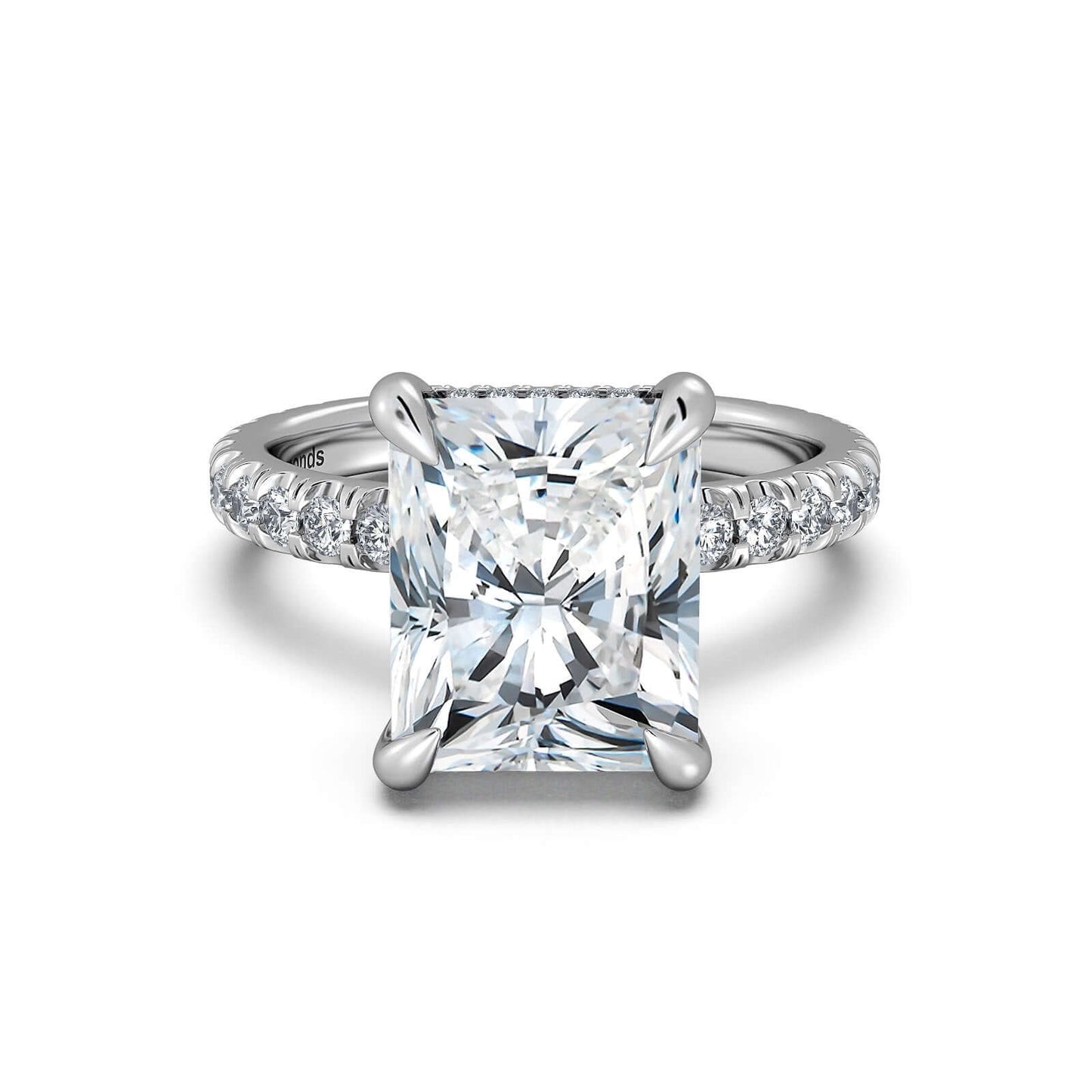 White Gold Radiant Diamond Engagement Ring with Pave Band | Waco Diamonds Is Located In Waco, TX | Central Texas' #1 Engagement Ring Store With Lifetime Warranty