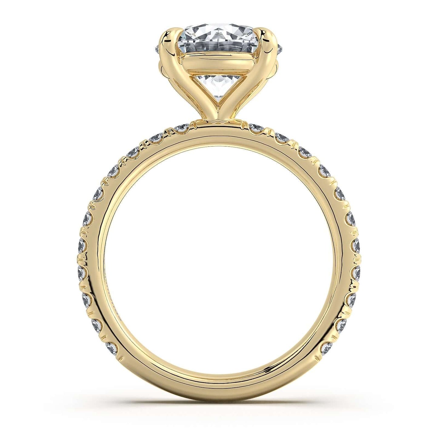 Yellow Gold Round Diamond Engagement Ring with Pave Band | Waco Diamonds Is Located In Waco, TX | Central Texas' #1 Engagement Ring Store With Lifetime Warranty
