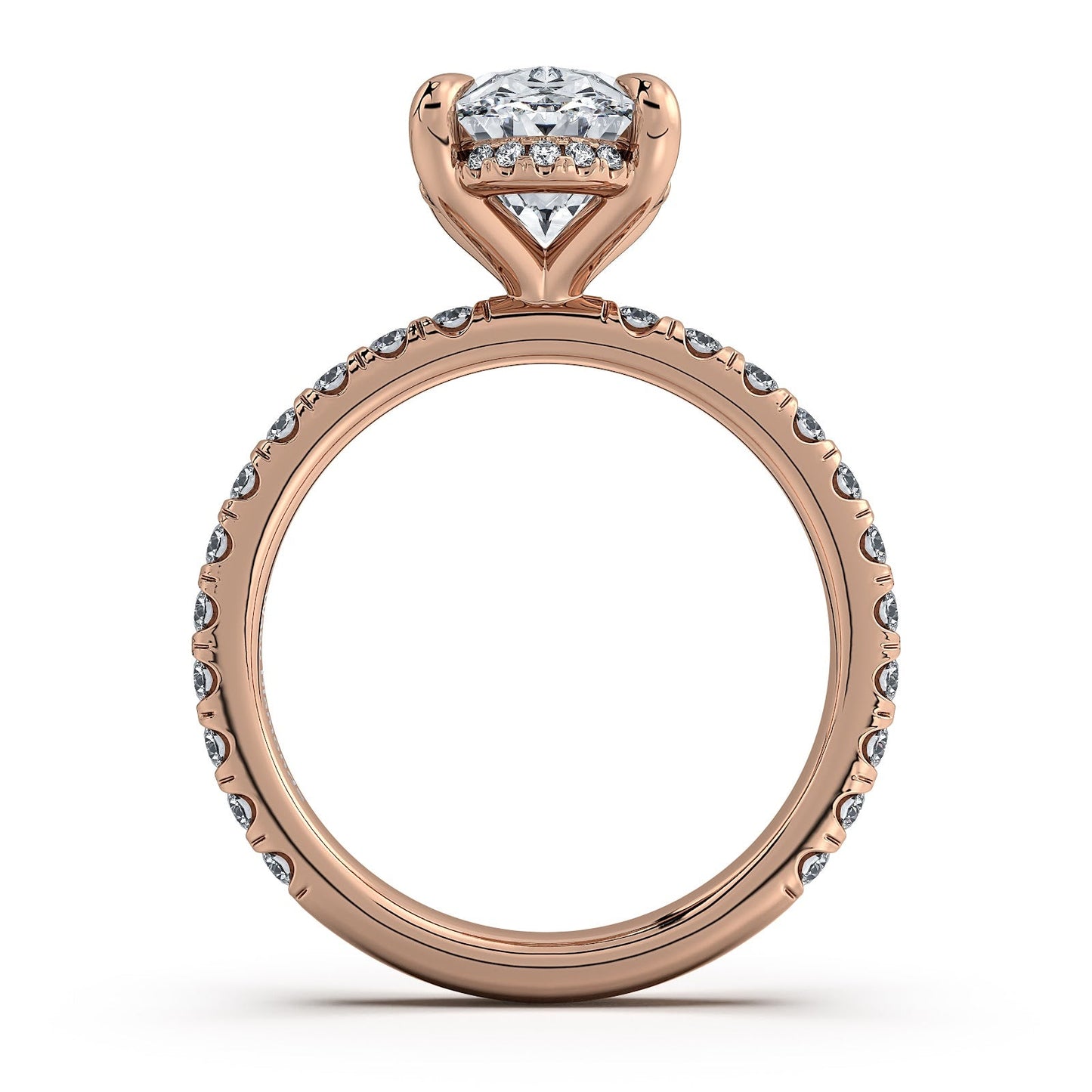 Rose Gold Oval Diamond Engagement Ring with Pave Band Profile View | Waco Diamonds Is Located In Waco, TX | Central Texas' #1 Engagement Ring Store With Lifetime Warranty