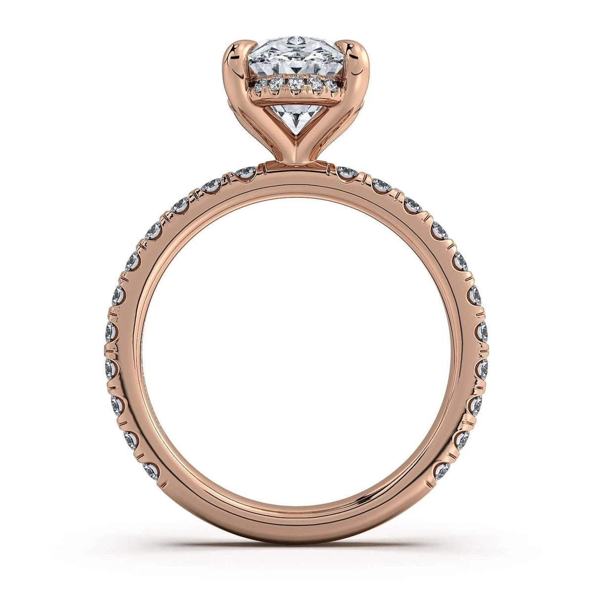 Rose Gold Oval Diamond Engagement Ring with Pave Band Profile View | Waco Diamonds Is Located In Waco, TX | Central Texas' #1 Engagement Ring Store With Lifetime Warranty