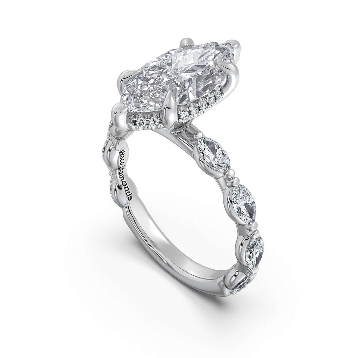 White Gold Marquise Diamond Engagement Ring with Marquise Side Stone Band | Waco Diamonds Is Located In Waco, TX | Central Texas' #1 Engagement Ring Store With Lifetime Warranty