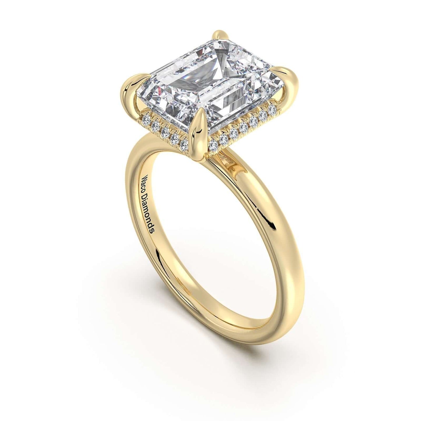 Yellow Gold Emerald Diamond Engagement Ring with Solitaire Band | Waco Diamonds Is Located In Waco, TX | Central Texas' #1 Engagement Ring Store With Lifetime Warranty