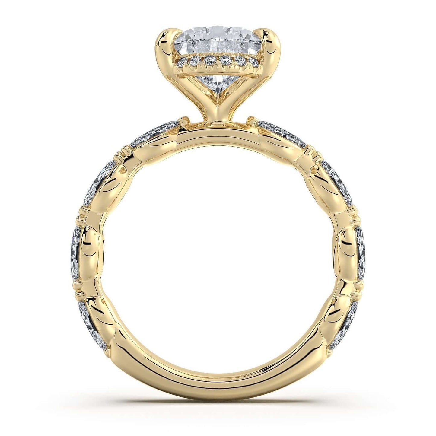 Yellow Gold Pear Diamond Engagement Ring with Marquise Side Stone Band | Waco Diamonds Is Located In Waco, TX | Central Texas' #1 Engagement Ring Store With Lifetime Warranty