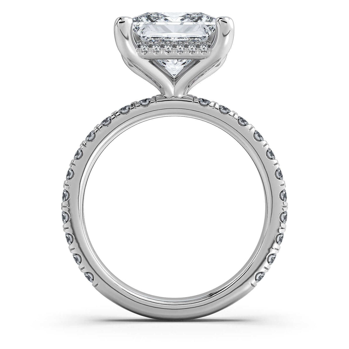 White Gold Princess Diamond Engagement Ring with Pave Band Profile View | Waco Diamonds Is Located In Waco, TX | Central Texas' #1 Engagement Ring Store With Lifetime Warranty