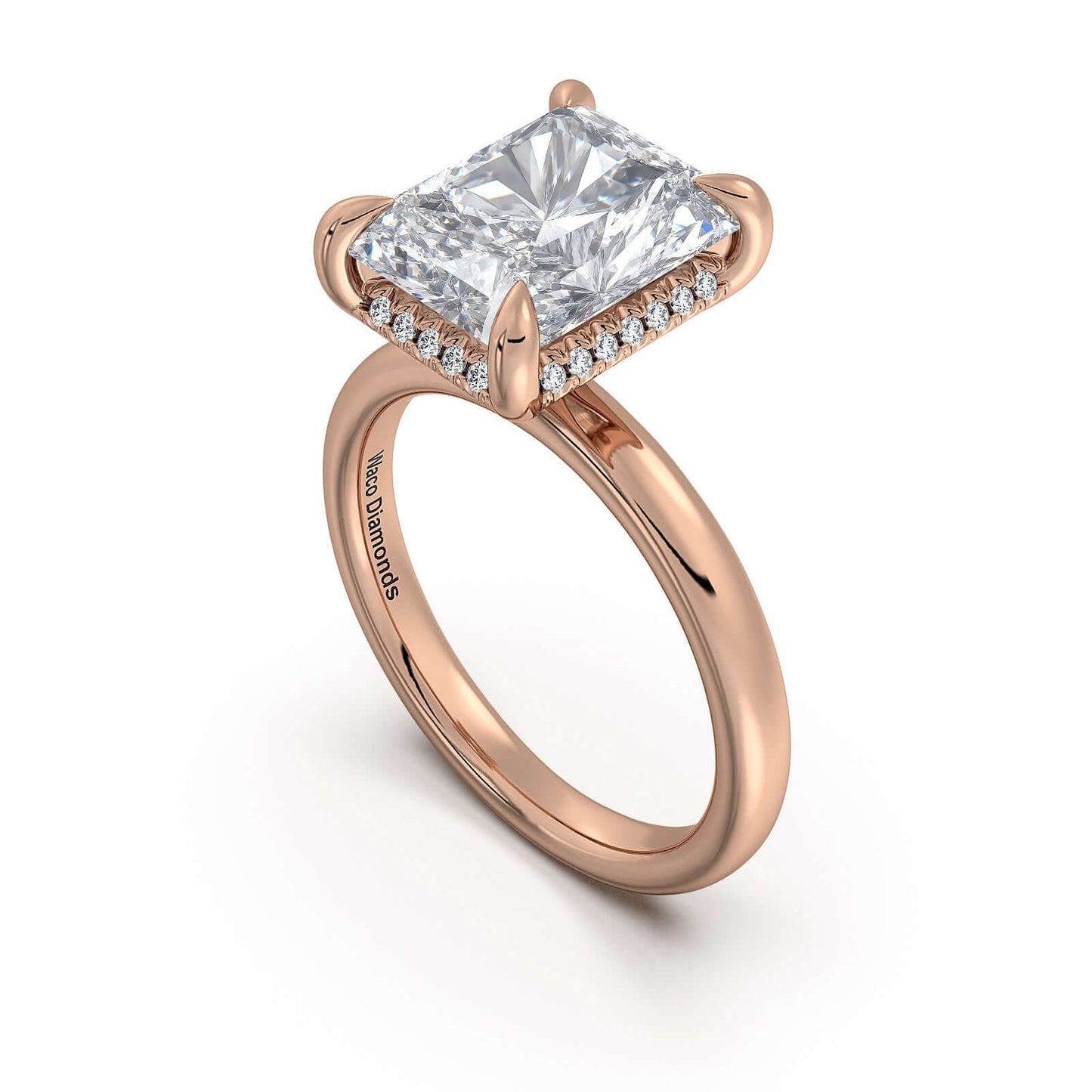 Rose Gold Radiant Diamond Engagement Ring with Solitaire Band | Waco Diamonds Is Located In Waco, TX | Central Texas' #1 Engagement Ring Store With Lifetime Warranty