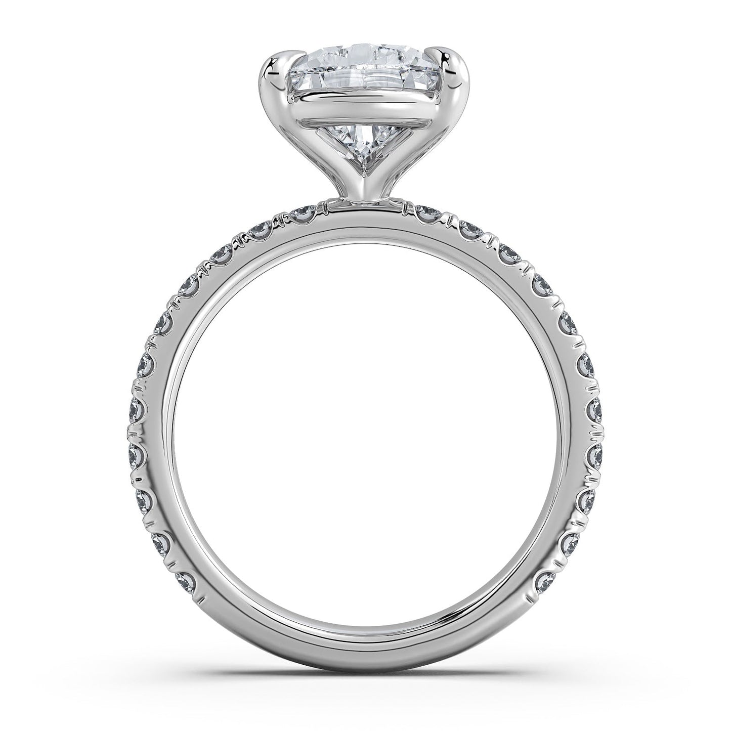 White Gold Pear Diamond Engagement Ring with Pave Band Profile View | Waco Diamonds Is Located In Waco, TX | Central Texas' #1 Engagement Ring Store With Lifetime Warranty