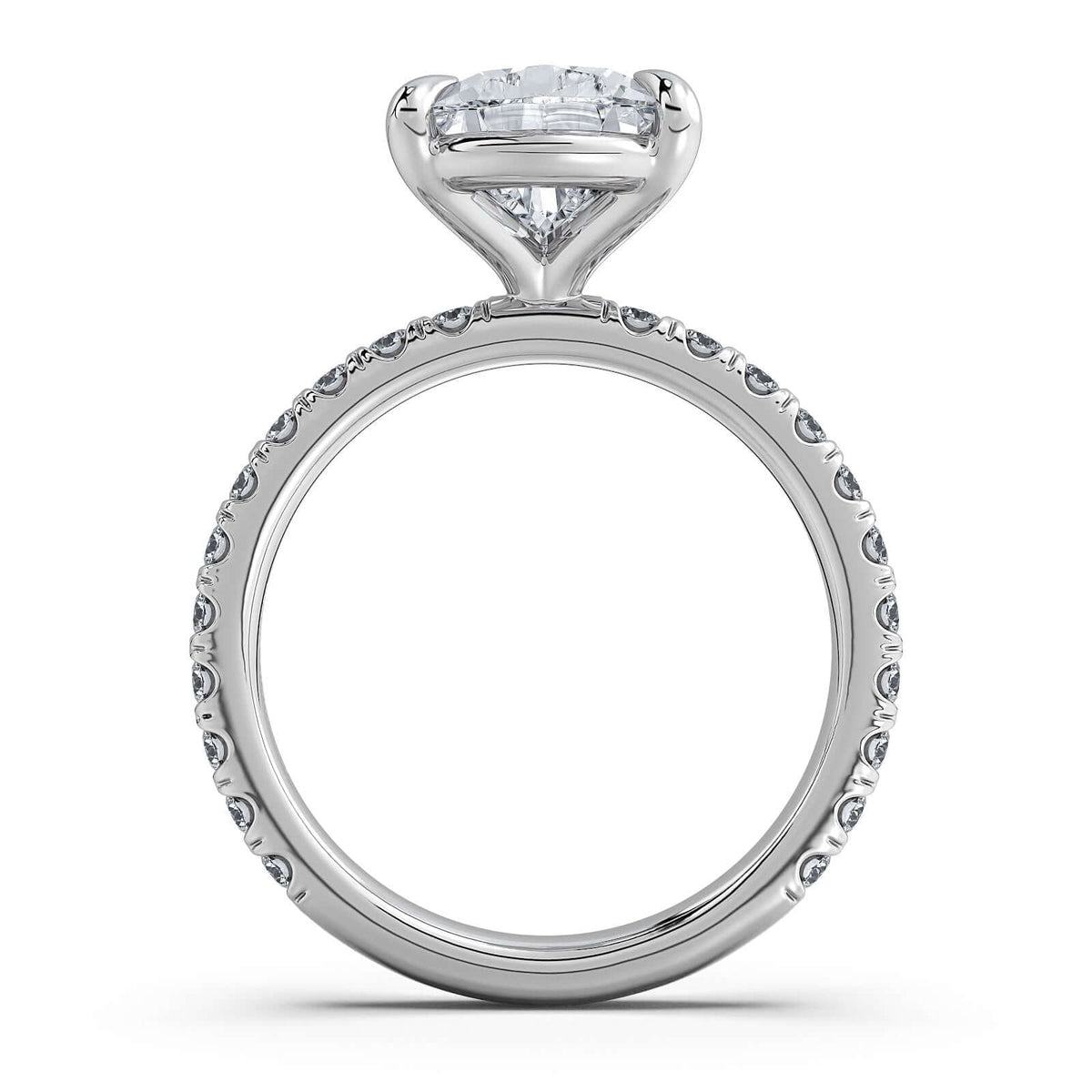 White Gold Pear Diamond Engagement Ring with Pave Band Profile View | Waco Diamonds Is Located In Waco, TX | Central Texas' #1 Engagement Ring Store With Lifetime Warranty