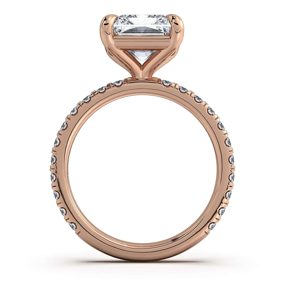 Rose Gold Radiant Diamond Engagement Ring with Pave Band Profile View | Waco Diamonds Is Located In Waco, TX | Central Texas' #1 Engagement Ring Store With Lifetime Warranty