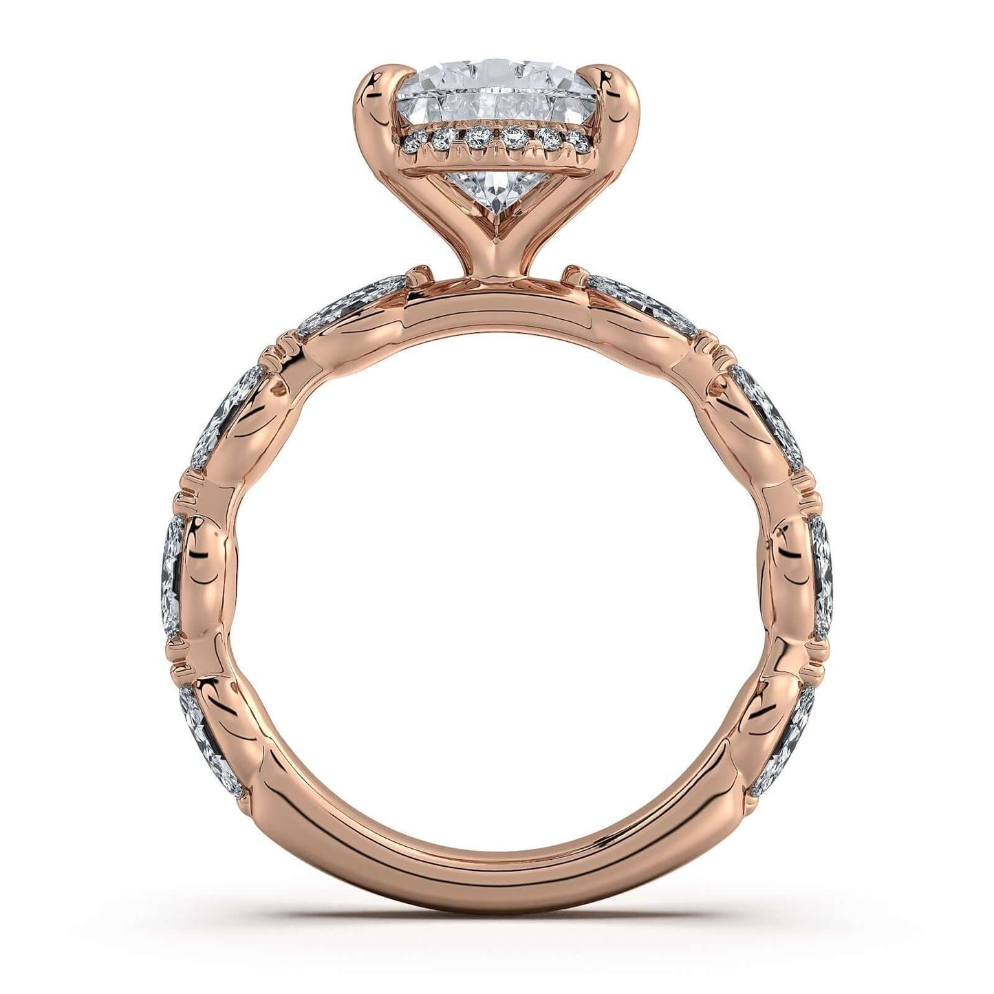 Rose Gold Pear Diamond Engagement Ring with Marquise Side Stone Band | Waco Diamonds Is Located In Waco, TX | Central Texas' #1 Engagement Ring Store With Lifetime Warranty