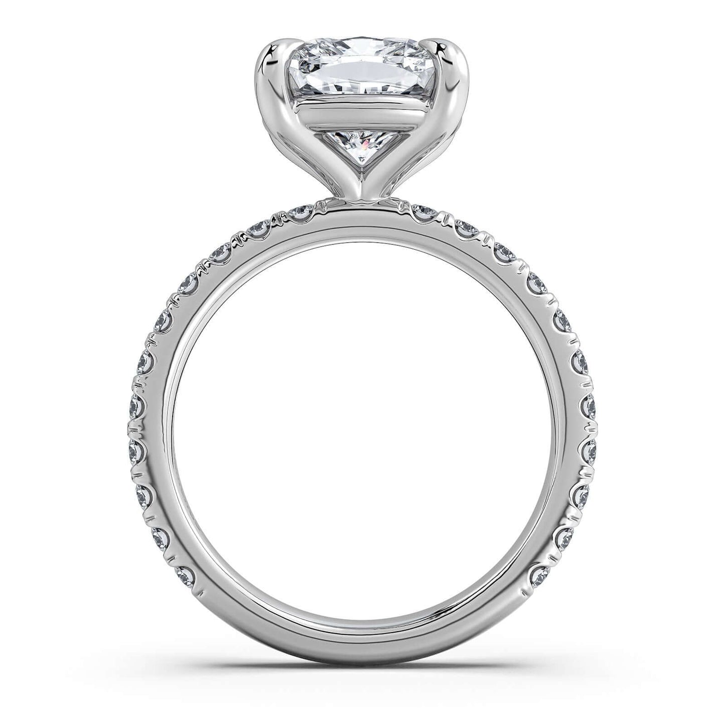 White Gold Cushion Diamond Engagement Ring with Pave Band | Waco Diamonds Is Located In Waco, TX | Central Texas' #1 Engagement Ring Store With Lifetime Warranty