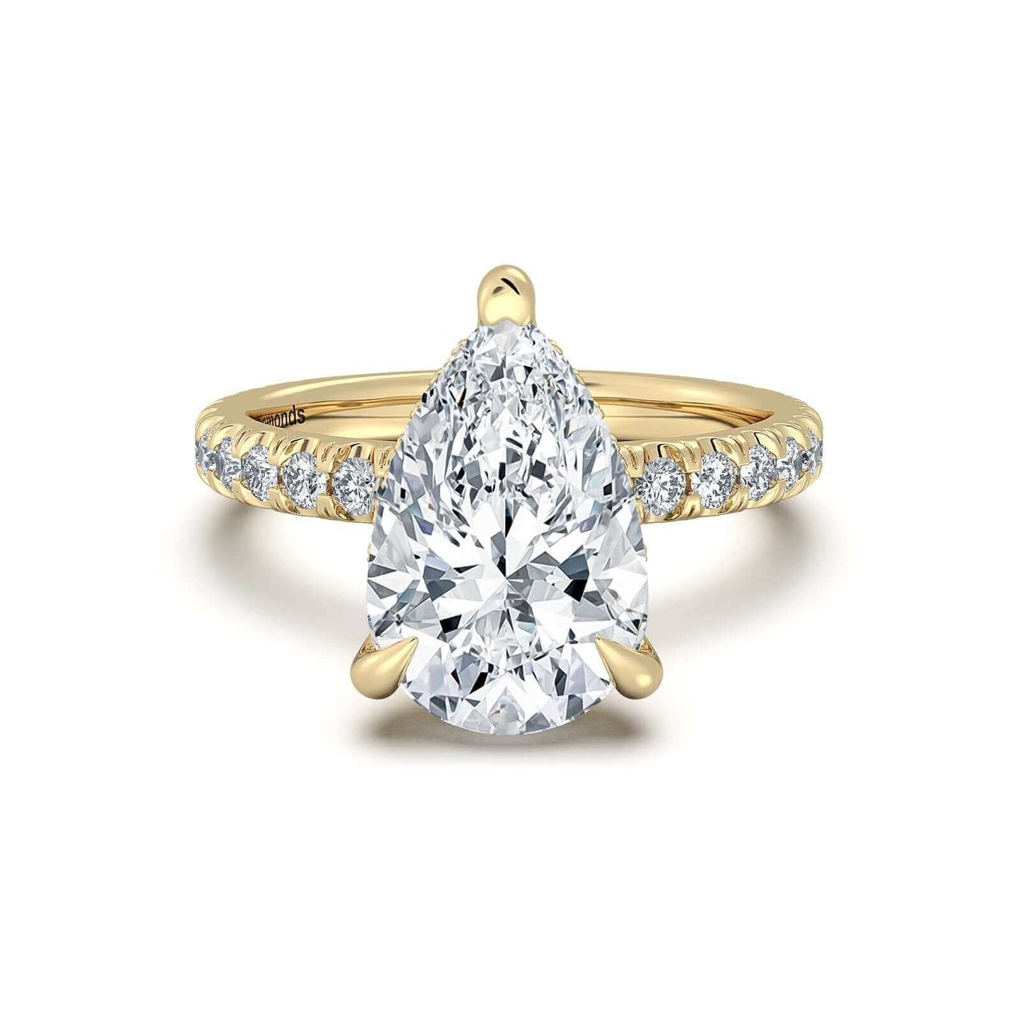 Yellow Gold Pear Diamond Engagement Ring with Pave Band With Hidden Halo | Waco Diamonds Is Located In Waco, TX | Central Texas' #1 Engagement Ring Store With Lifetime Warranty