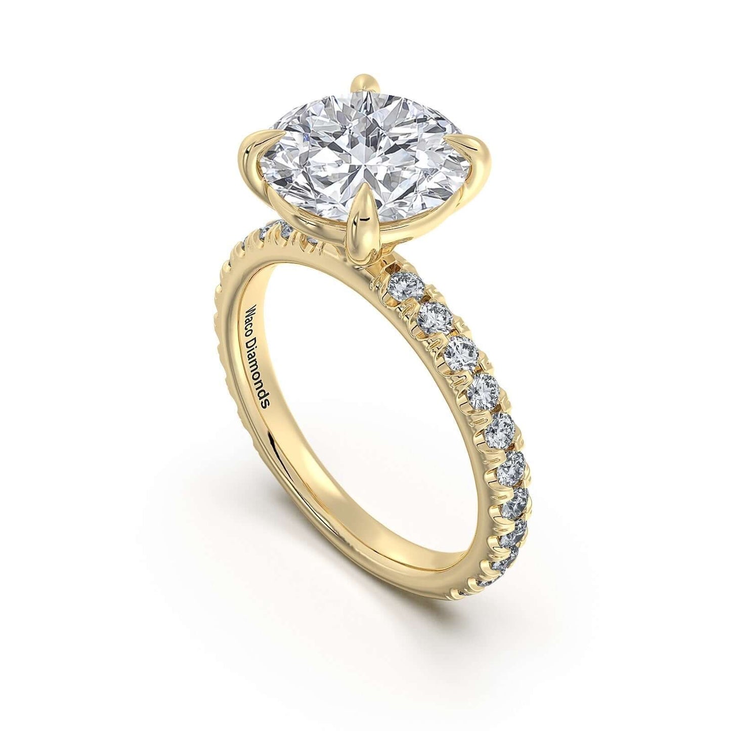 Yellow Gold Round Diamond Engagement Ring with Pave Band | Waco Diamonds Is Located In Waco, TX | Central Texas' #1 Engagement Ring Store With Lifetime Warranty