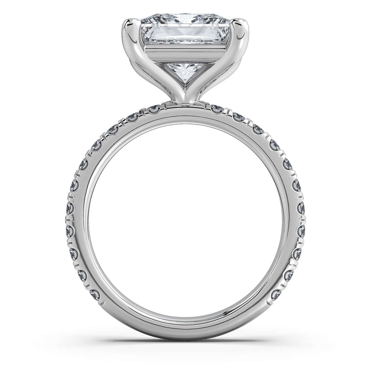 White Gold Princess Diamond Engagement Ring with Pave Band Profile View | Waco Diamonds Is Located In Waco, TX | Central Texas' #1 Engagement Ring Store With Lifetime Warranty