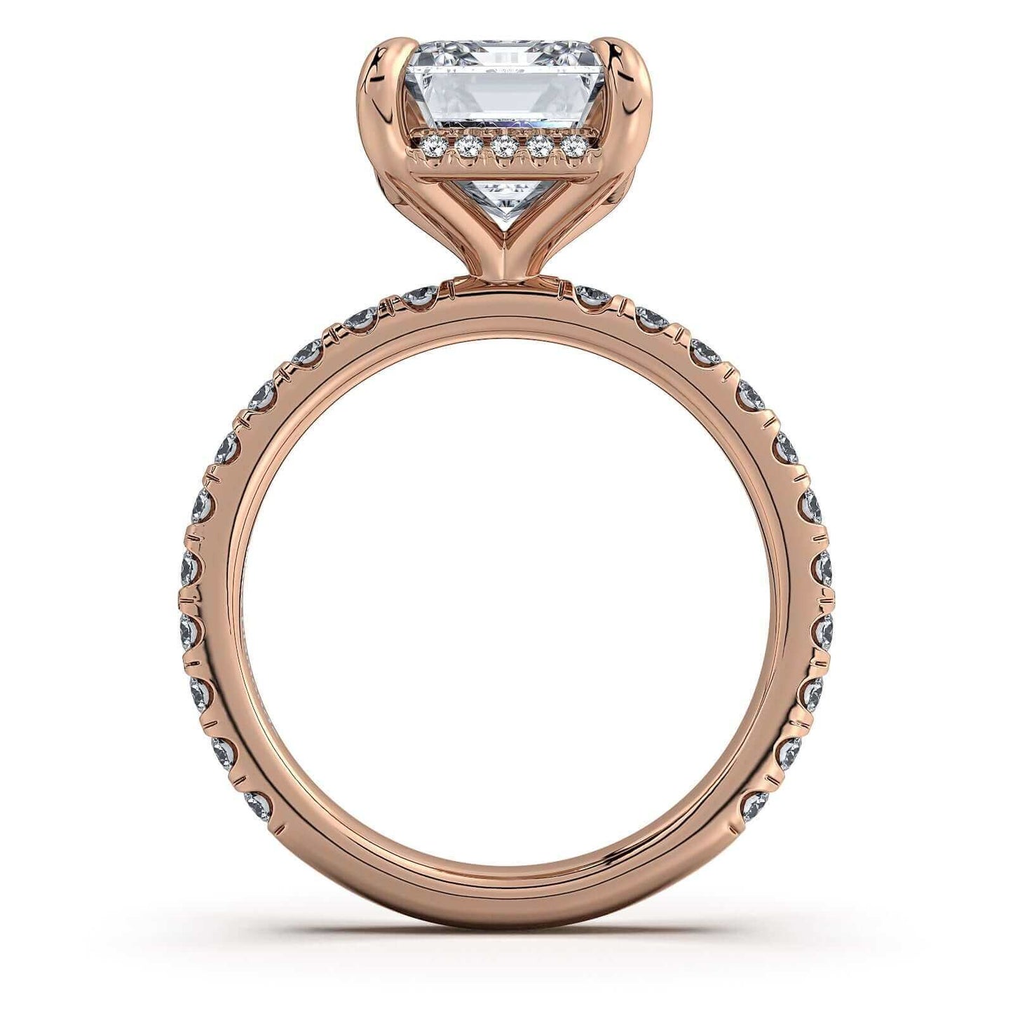 Rose Gold Emerald Diamond Engagement Ring with Pave Band | Waco Diamonds Is Located In Waco, TX | Central Texas' #1 Engagement Ring Store With Lifetime Warranty