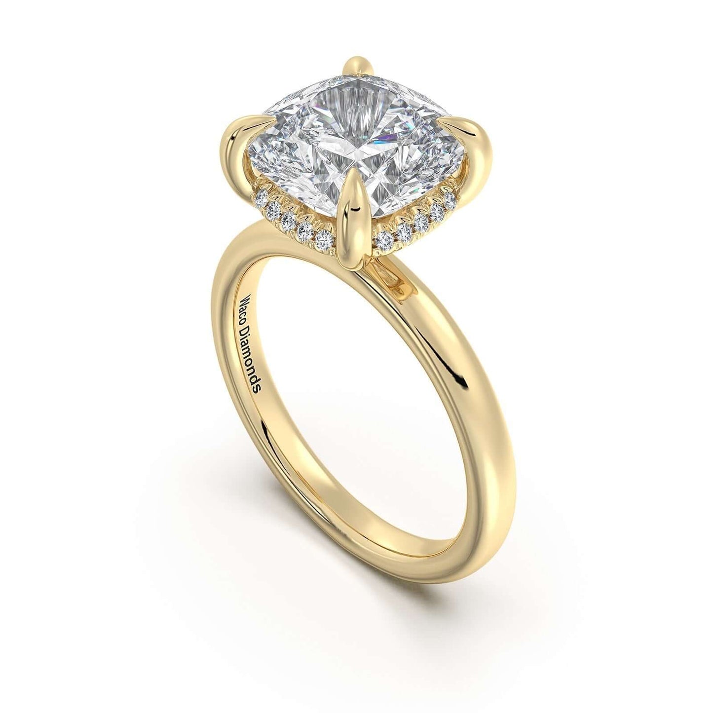 Yellow Gold Cushion Diamond Engagement Ring with Solitaire Band | Waco Diamonds Is Located In Waco, TX | Central Texas' #1 Engagement Ring Store With Lifetime Warranty