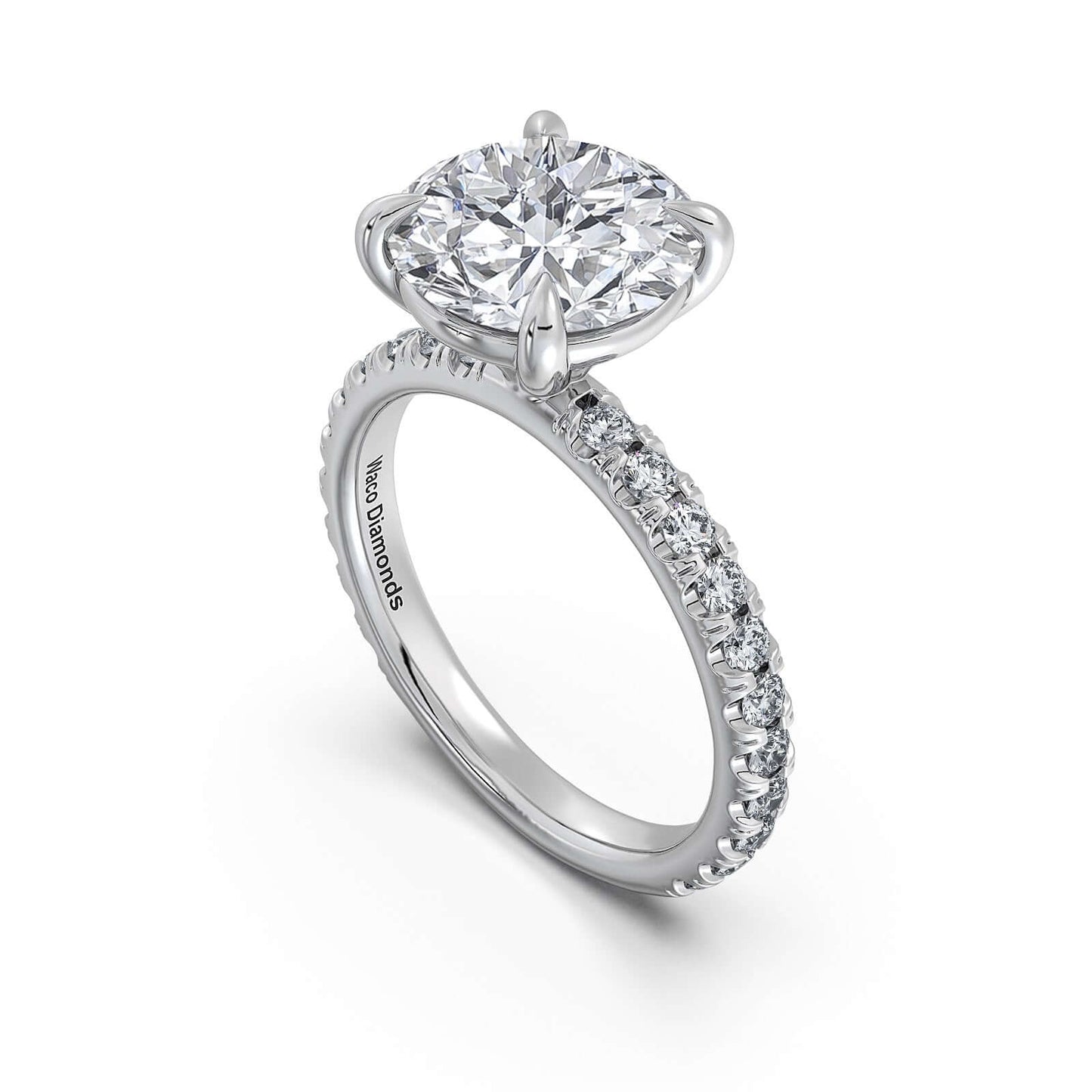 White Gold Round Diamond Engagement Ring with Pave Band | Waco Diamonds Is Located In Waco, TX | Central Texas' #1 Engagement Ring Store With Lifetime Warranty