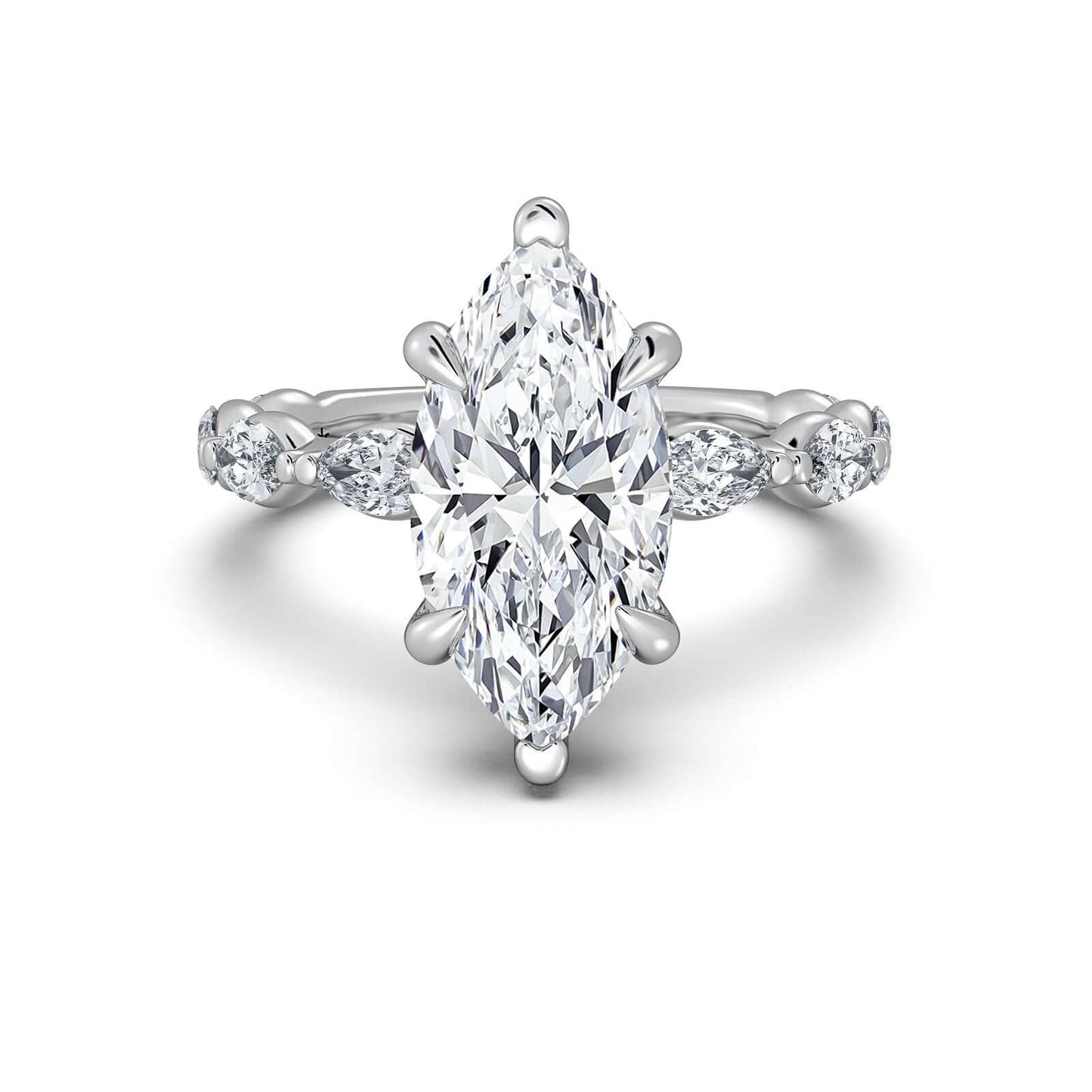 White Gold Marquise Diamond Engagement Ring with Marquise Side Stone Band | Waco Diamonds Is Located In Waco, TX | Central Texas' #1 Engagement Ring Store With Lifetime Warranty