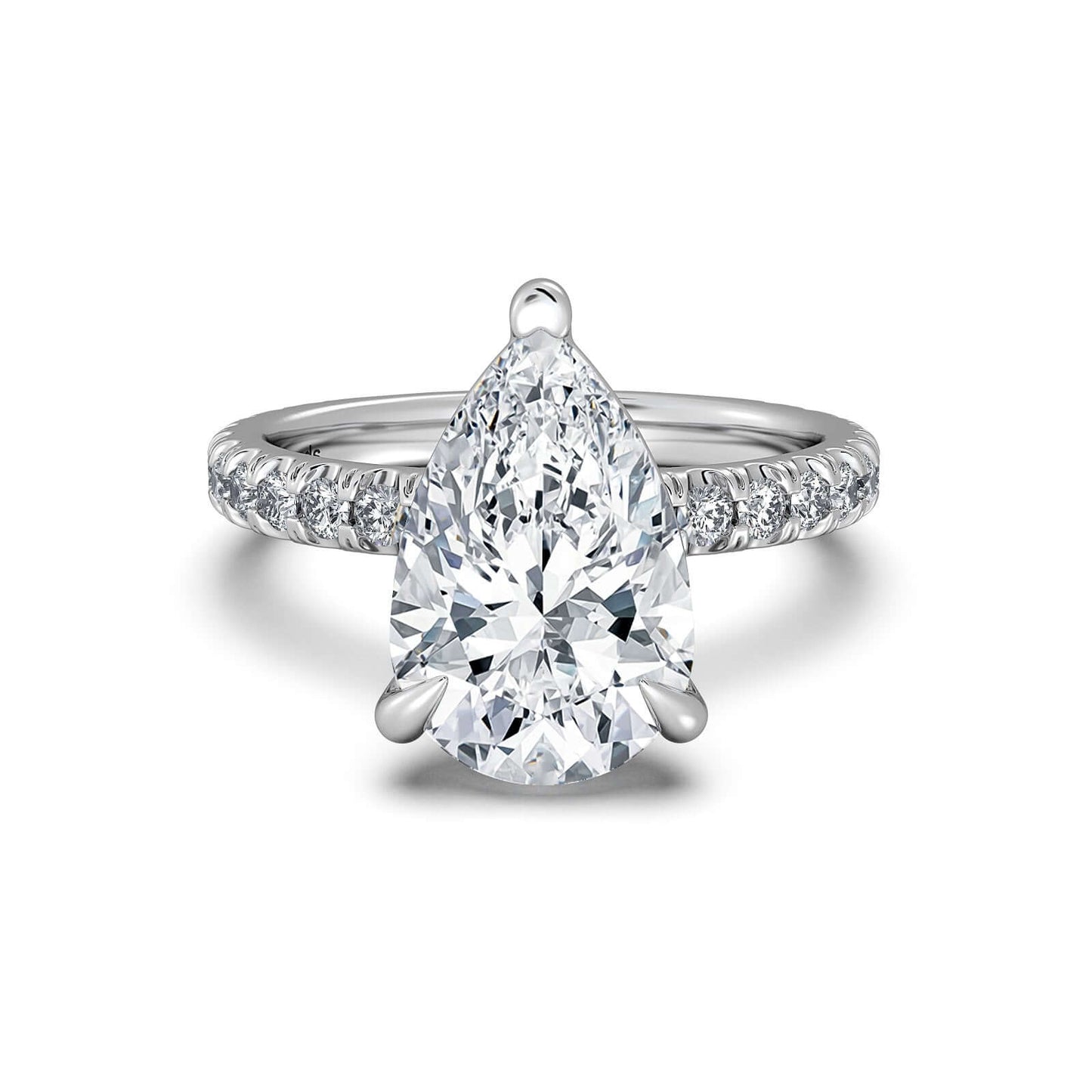 White Gold Pear Diamond Engagement Ring with Pave Band | Waco Diamonds Is Located In Waco, TX | Central Texas' #1 Engagement Ring Store With Lifetime Warranty