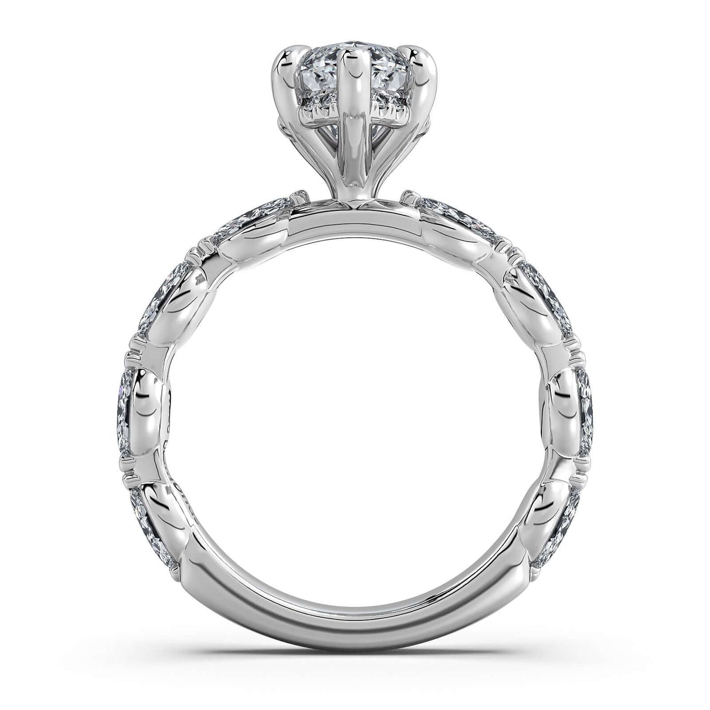 White Gold Marquise Diamond Engagement Ring with Marquise Side Stone Band | Waco Diamonds Is Located In Waco, TX | Central Texas' #1 Engagement Ring Store With Lifetime Warranty