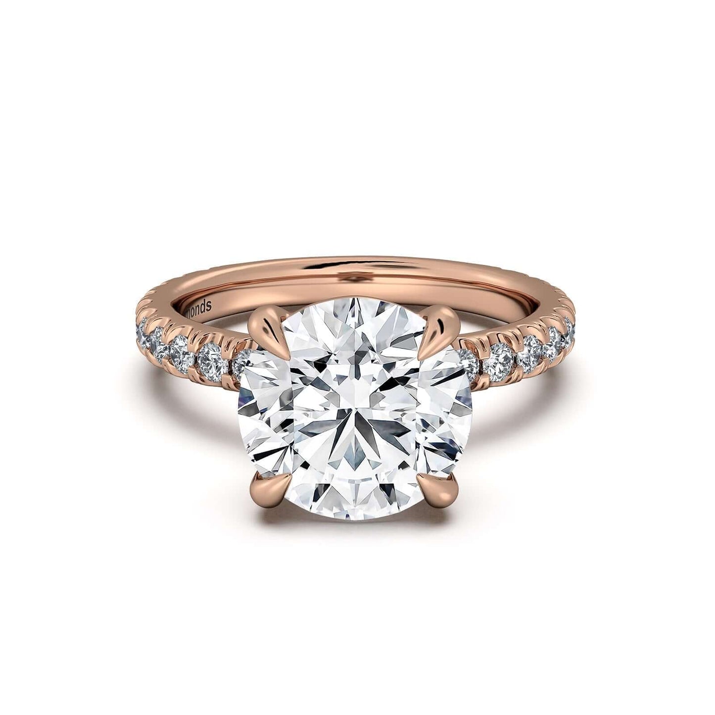 Rose Gold Round Diamond Engagement Ring with Pave Band | Waco Diamonds Is Located In Waco, TX | Central Texas' #1 Engagement Ring Store With Lifetime Warranty