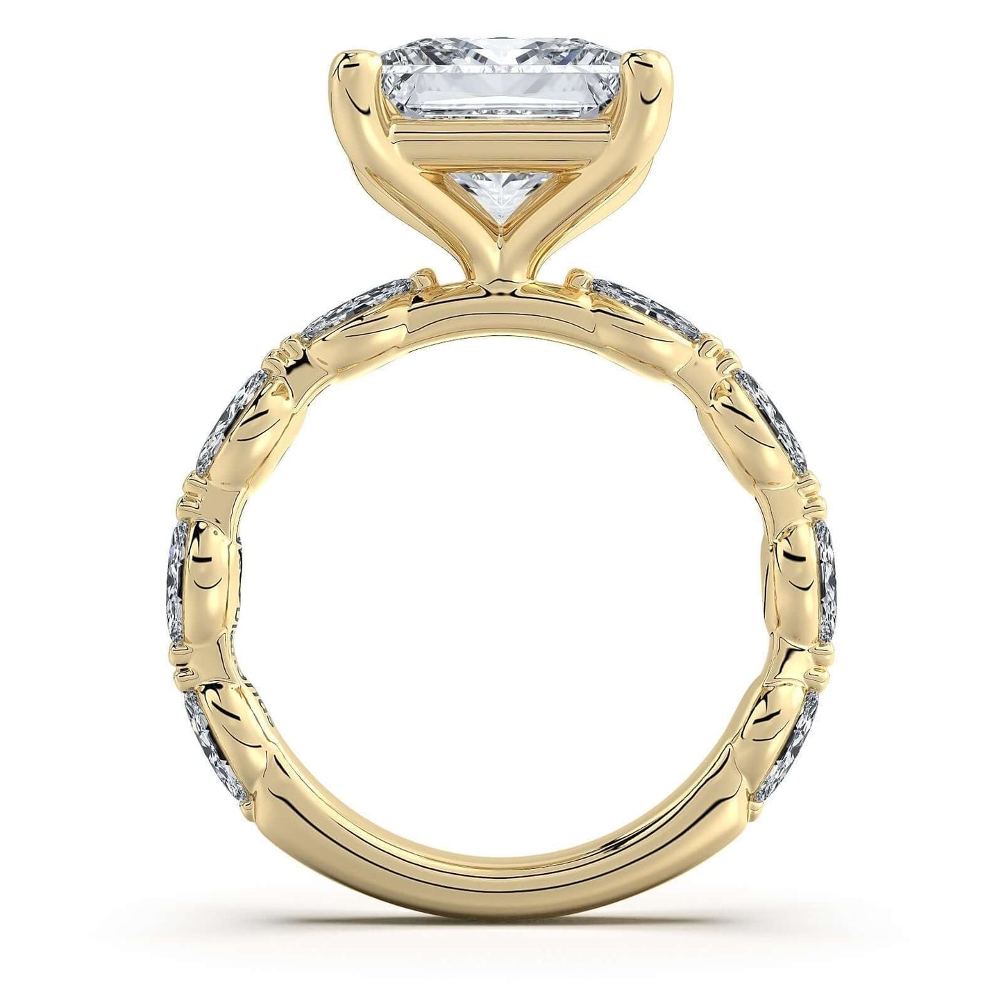 Yellow Gold Princess Diamond Engagement Ring with Marquise Side Stone Band | Waco Diamonds Is Located In Waco, TX | Central Texas' #1 Engagement Ring Store With Lifetime Warranty