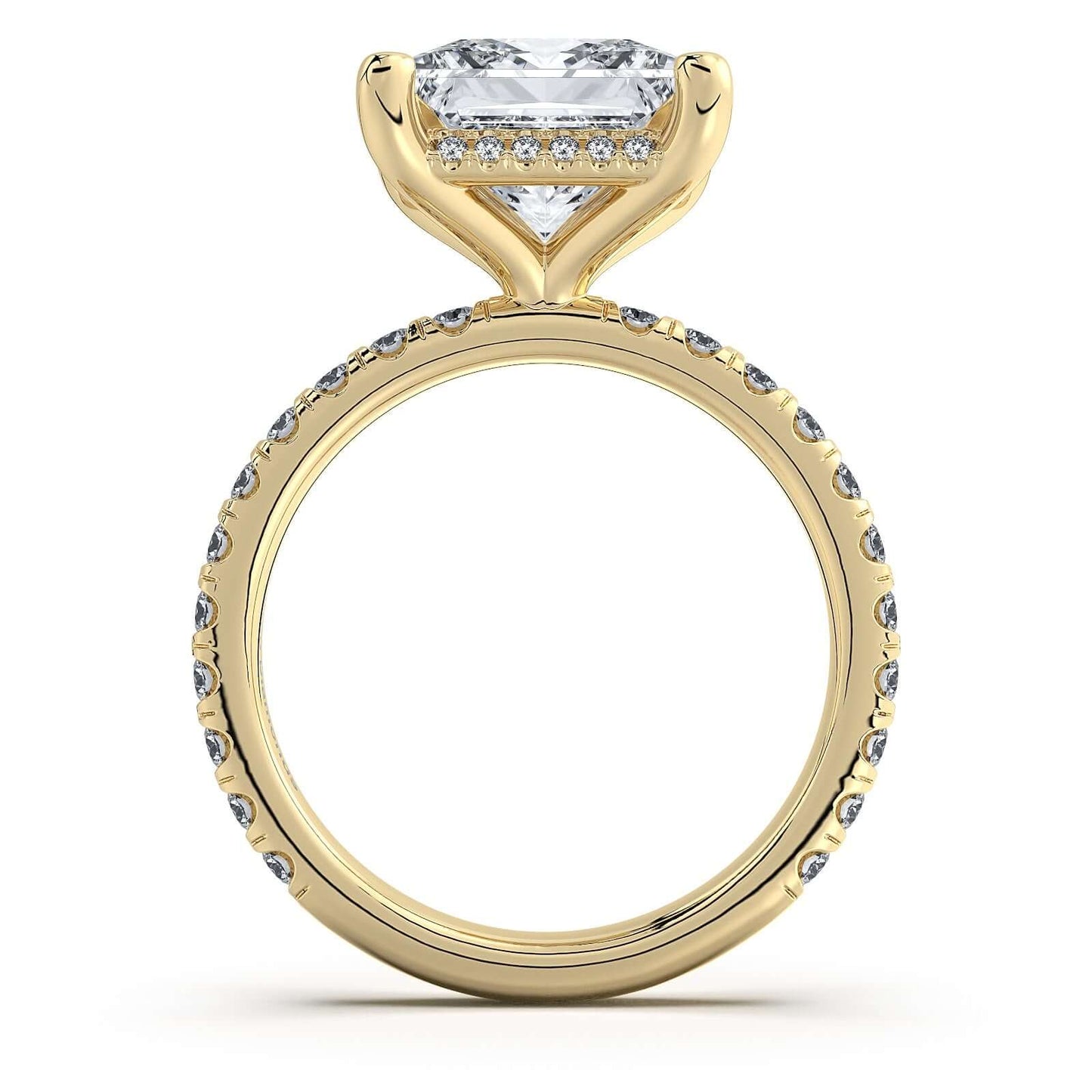 Yellow Gold Princess Diamond Engagement Ring with Pave Band Profile View | Waco Diamonds Is Located In Waco, TX | Central Texas' #1 Engagement Ring Store With Lifetime Warranty