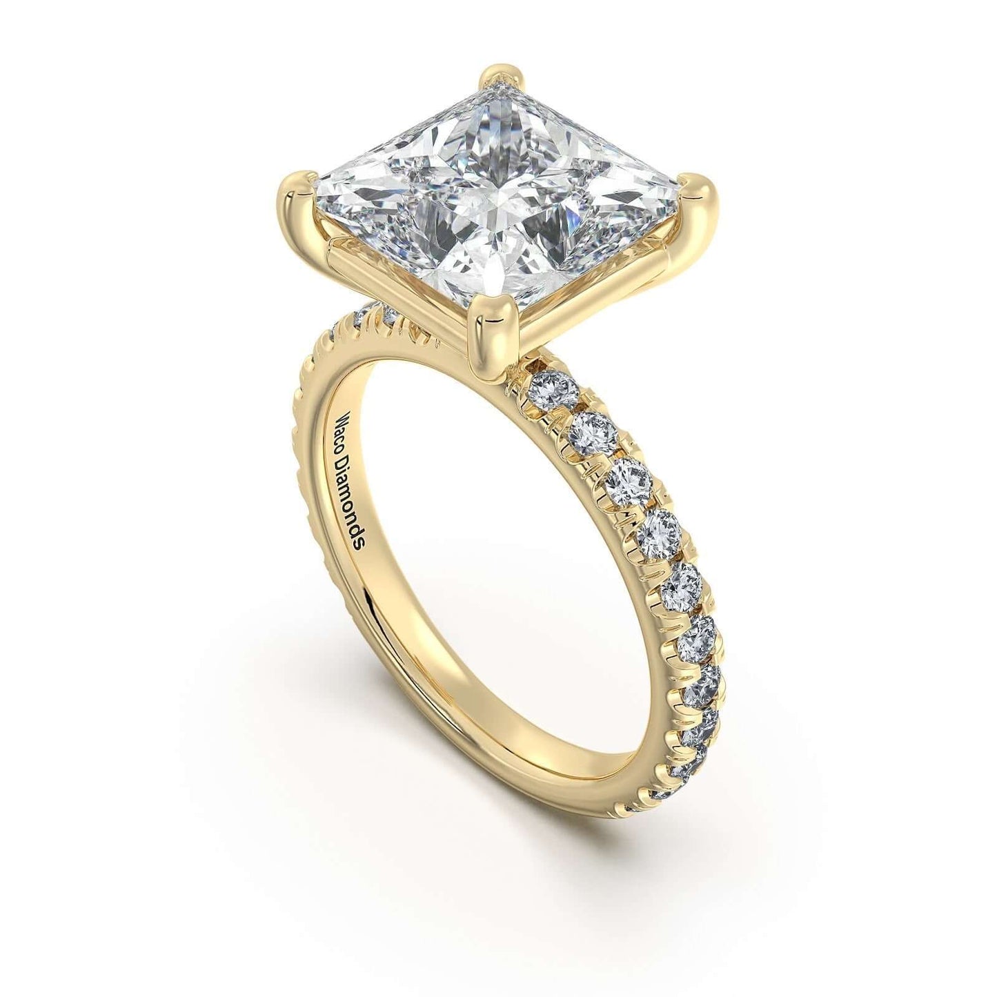 Yellow Gold Princess Diamond Engagement Ring with Pave Band | Waco Diamonds Is Located In Waco, TX | Central Texas' #1 Engagement Ring Store With Lifetime Warranty