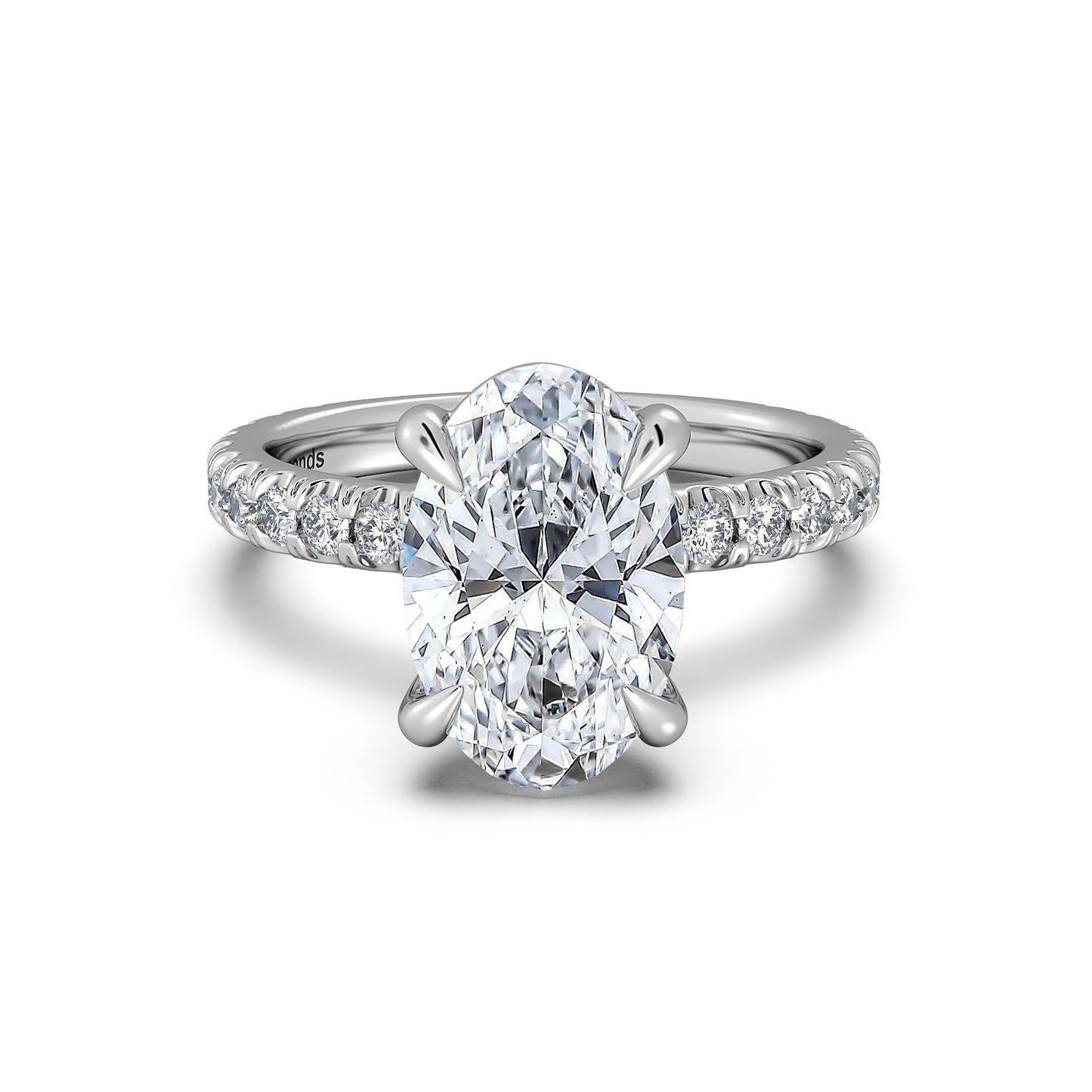 White Gold Oval Diamond Engagement Ring with Pave Band | Waco Diamonds Is Located In Waco, TX | Central Texas' #1 Engagement Ring Store With Lifetime Warranty