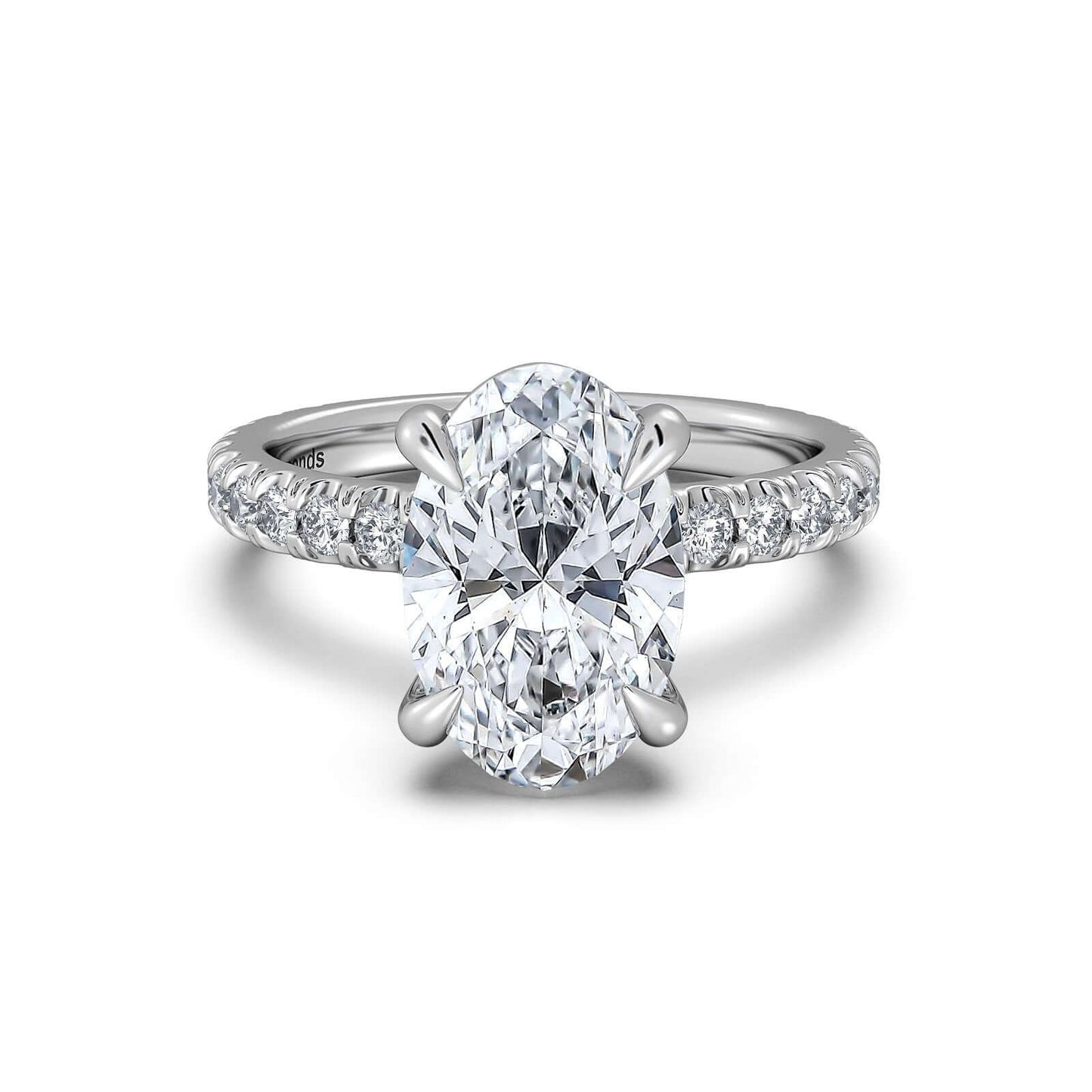 White Gold Oval Diamond Engagement Ring with Pave Band | Waco Diamonds Is Located In Waco, TX | Central Texas' #1 Engagement Ring Store With Lifetime Warranty