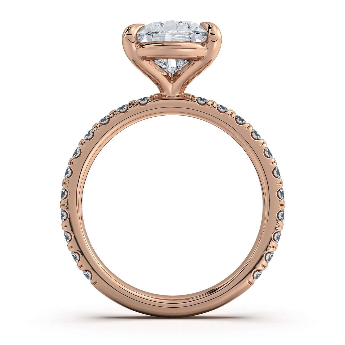 Rose Gold Pear Diamond Engagement Ring with Pave Band Profile View | Waco Diamonds Is Located In Waco, TX | Central Texas' #1 Engagement Ring Store With Lifetime Warranty