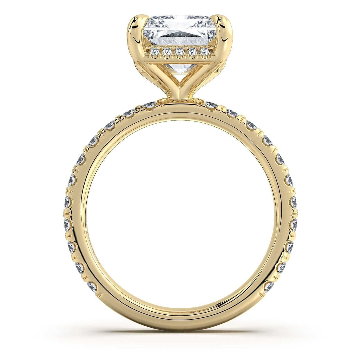 Yellow Gold Radiant Diamond Engagement Ring with Pave Band Profile View | Waco Diamonds Is Located In Waco, TX | Central Texas' #1 Engagement Ring Store With Lifetime Warranty