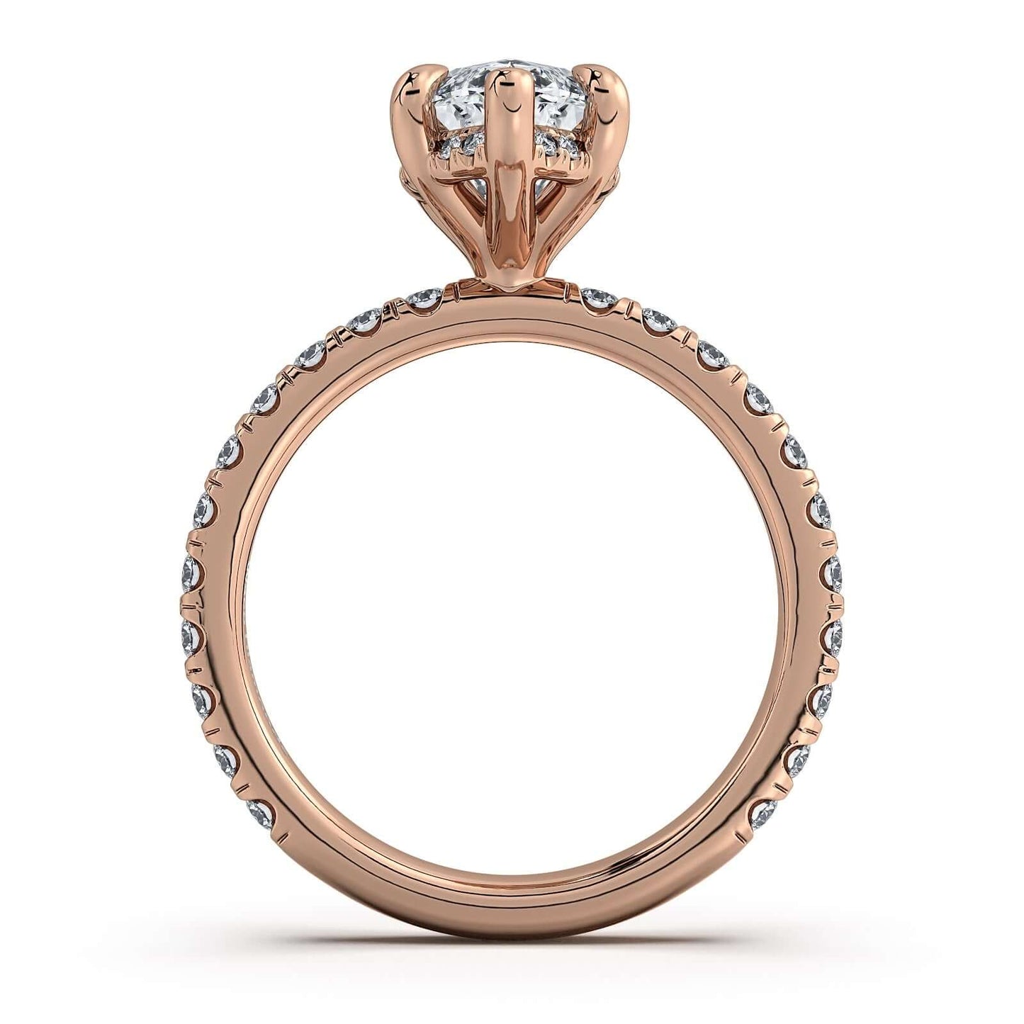 Rose Gold Marquise Diamond Engagement Ring with Pave Band | Waco Diamonds Is Located In Waco, TX | Central Texas' #1 Engagement Ring Store With Lifetime Warranty