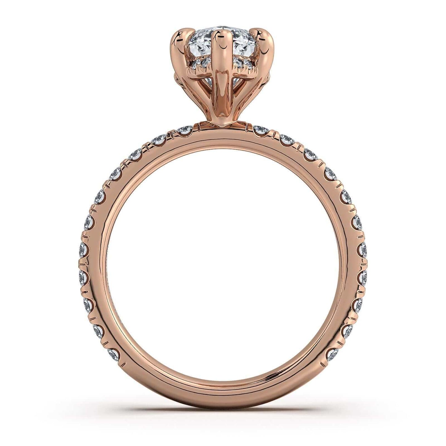 Rose Gold Marquise Diamond Engagement Ring with Pave Band | Waco Diamonds Is Located In Waco, TX | Central Texas' #1 Engagement Ring Store With Lifetime Warranty